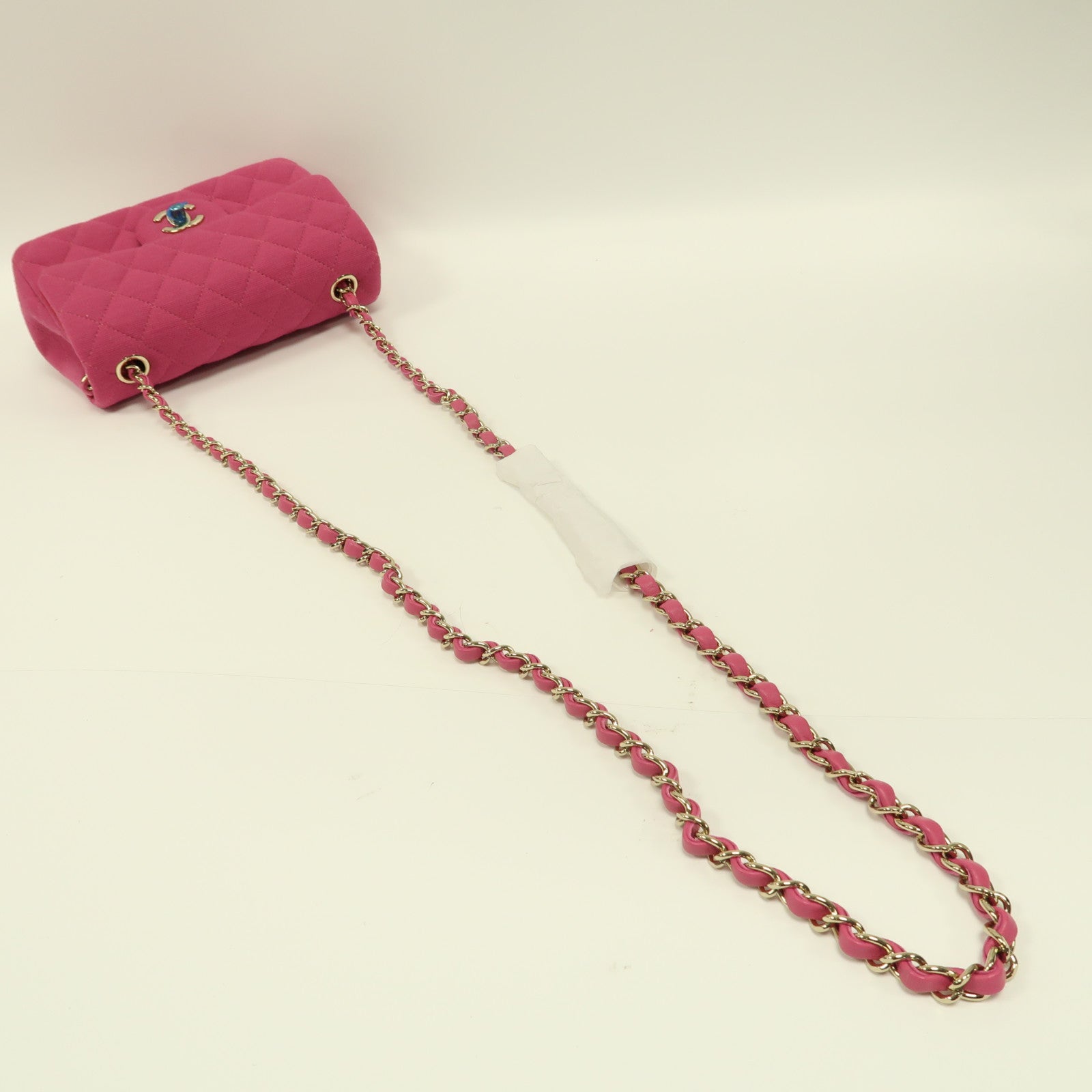 CHANEL 菱格帆布Chain Shoulder Bag金扣鏈帶肩背袋粉紅色