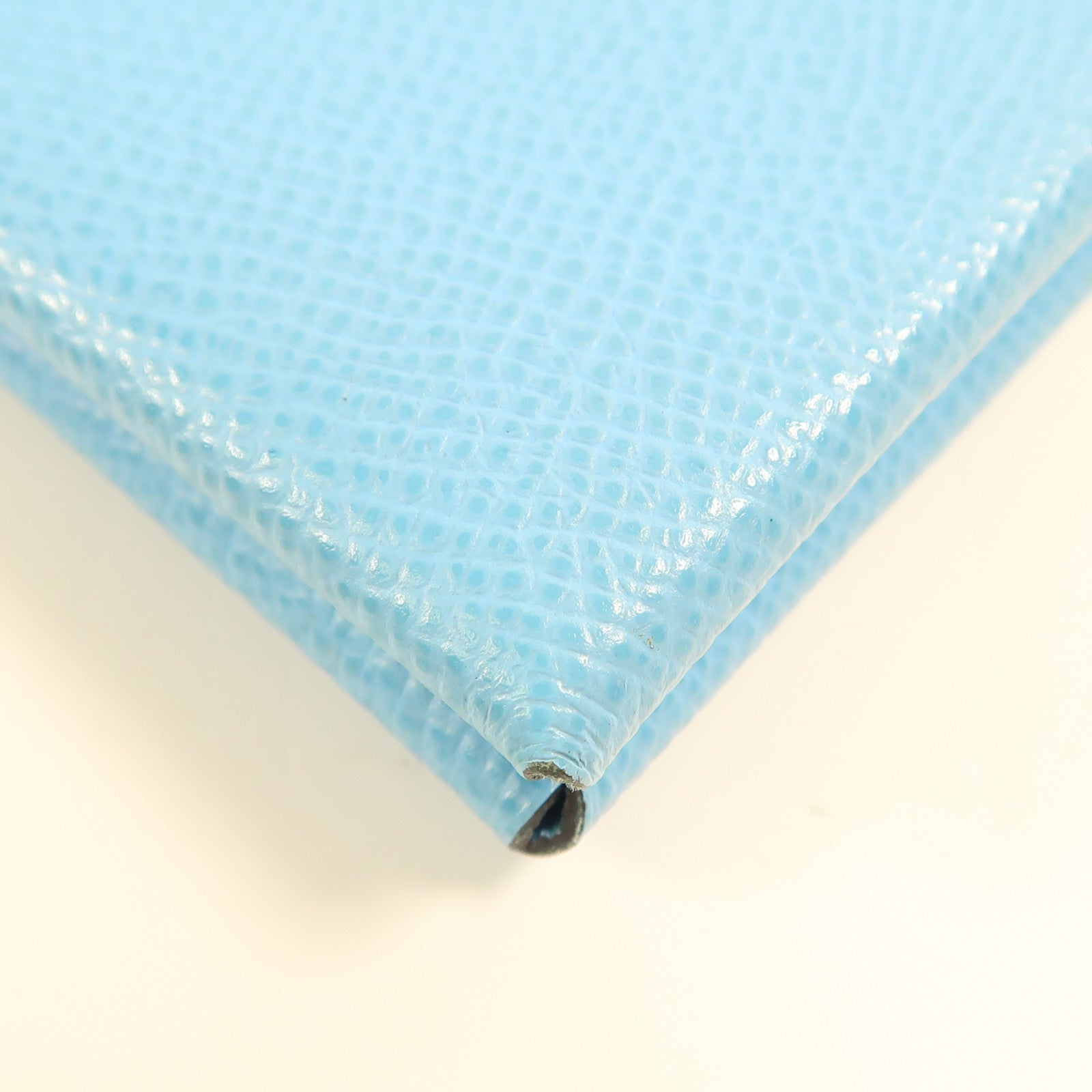 HERMES Epsom皮革Calvi銀扣卡片套Bleu Aztec淺藍色