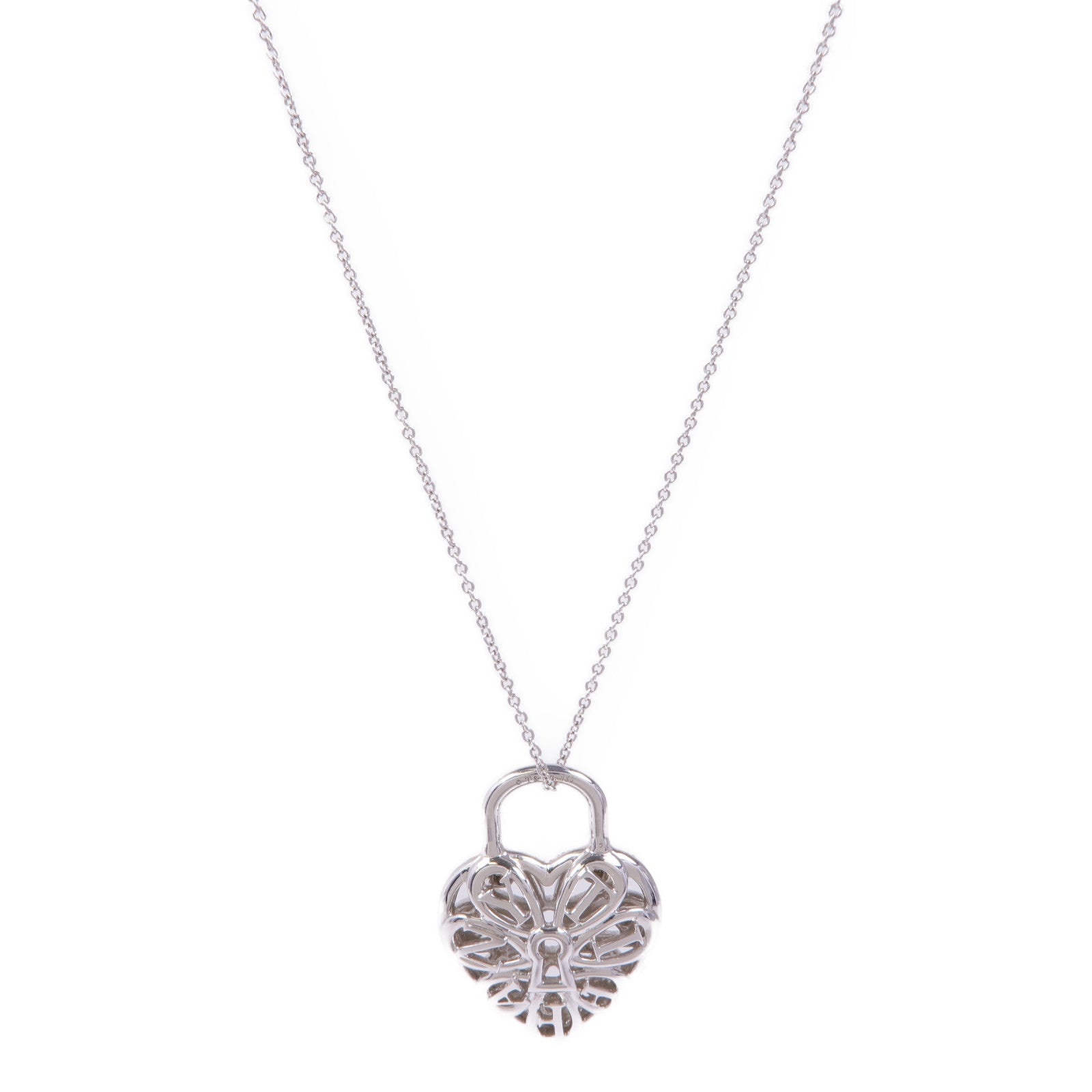 TIFFANY＆CO 18K白金Heart Lock Pendant鑽石項鍊