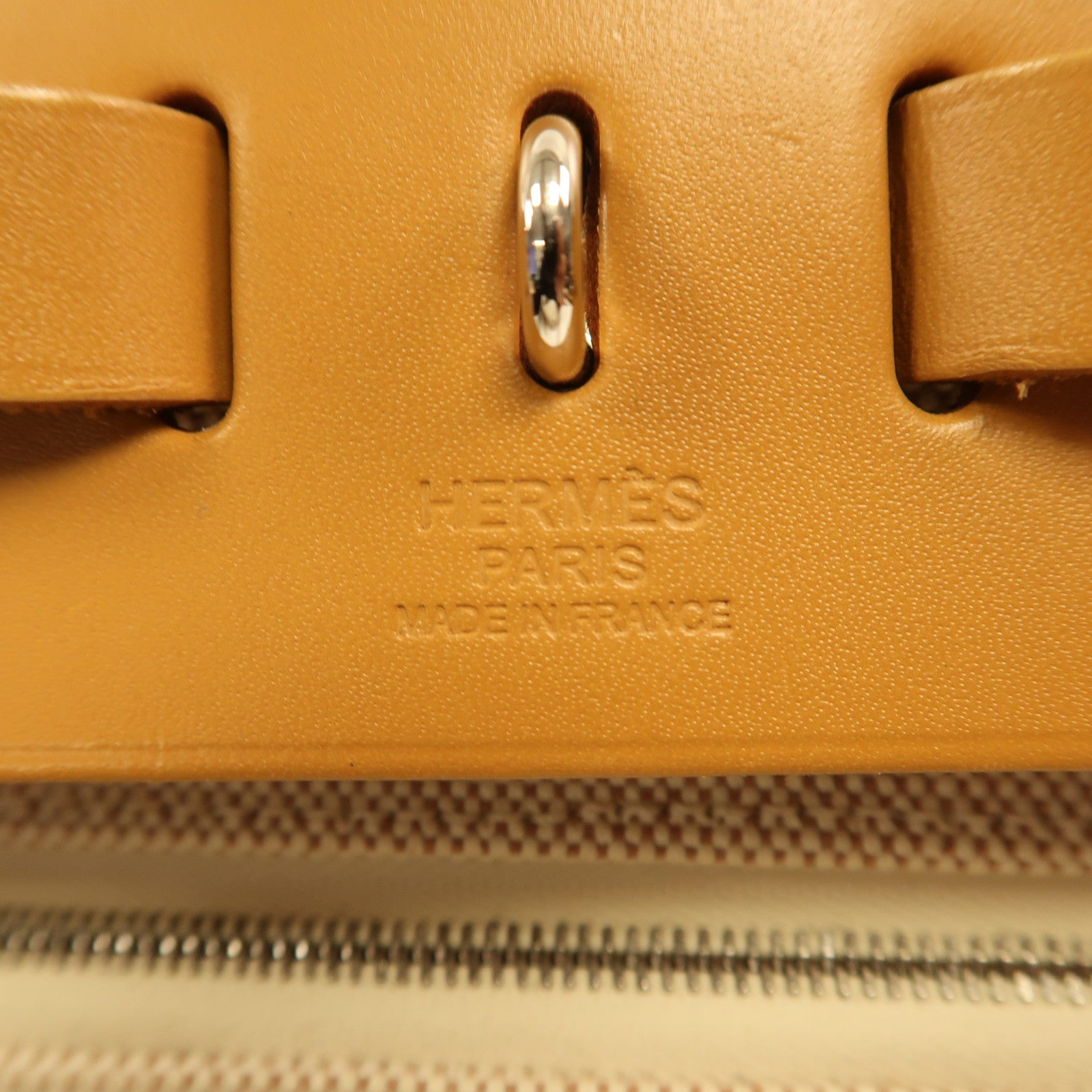 HERMES 帆布Herbag PM銀扣手挽肩背兩用袋米色