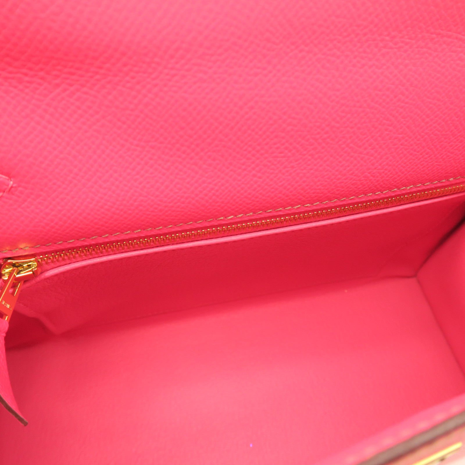HERMES Epsom Leather Kelly 25 Gold Buckle Handle Shoulder Bag Rhododendron Pink/Grey