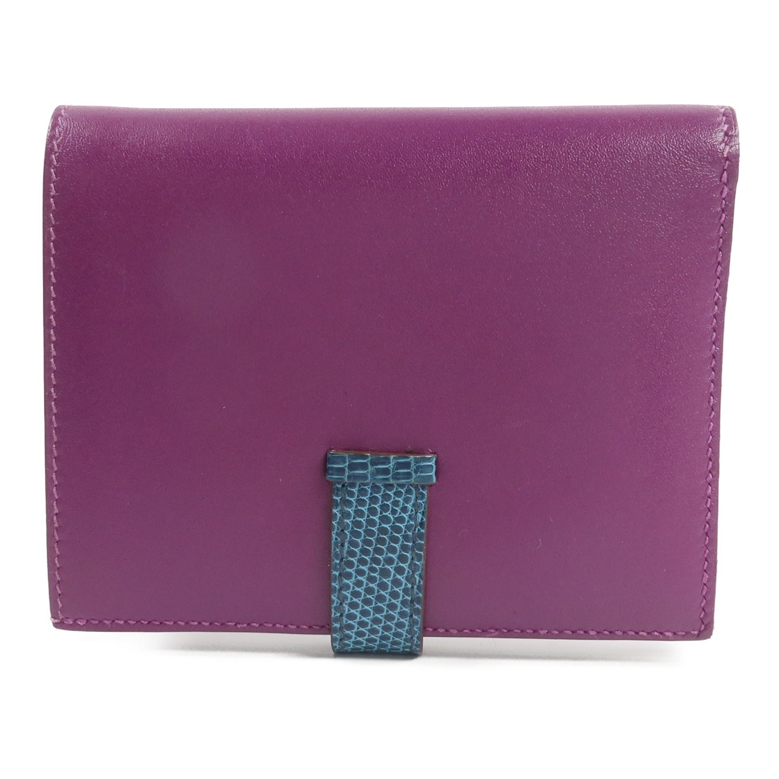 HERMES Tadelakt 皮革/蜥蝪皮革Bearn Compact Wallet錢包Anemone