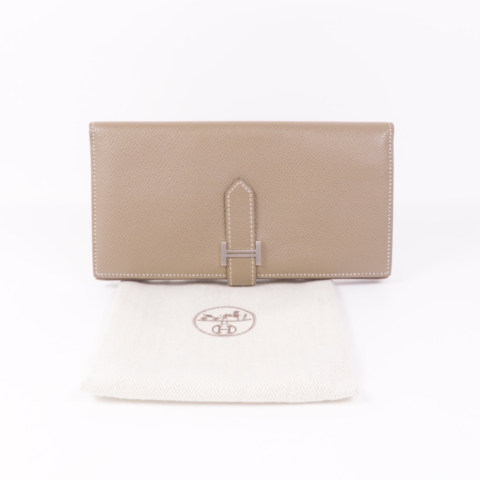 HERMES Epsom皮革Bearn Long Wallet銀扣長錢包Etoupe
