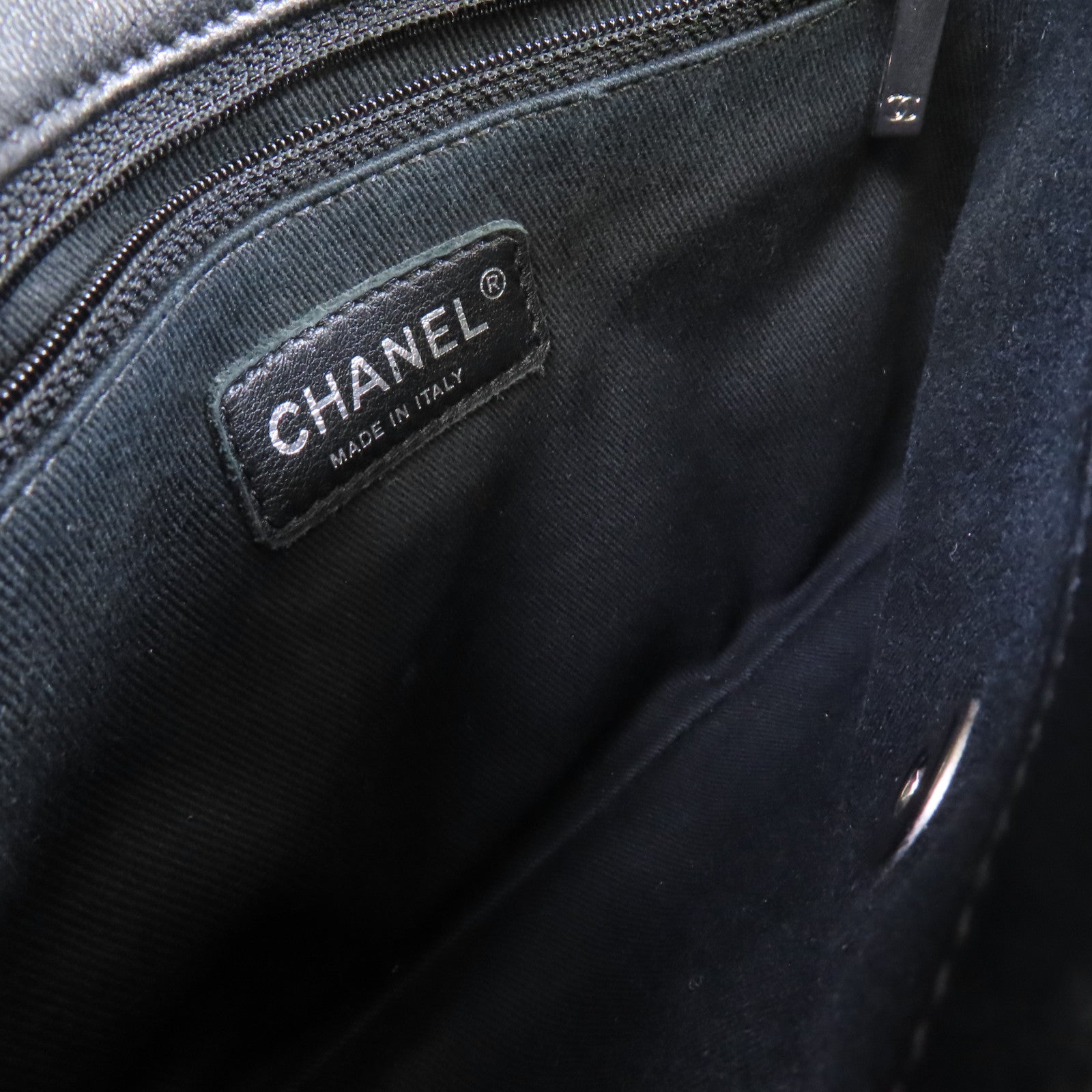 CHANEL 菱格羊皮皮革Chain Shoulder Bag銀扣鏈帶肩背袋黑色