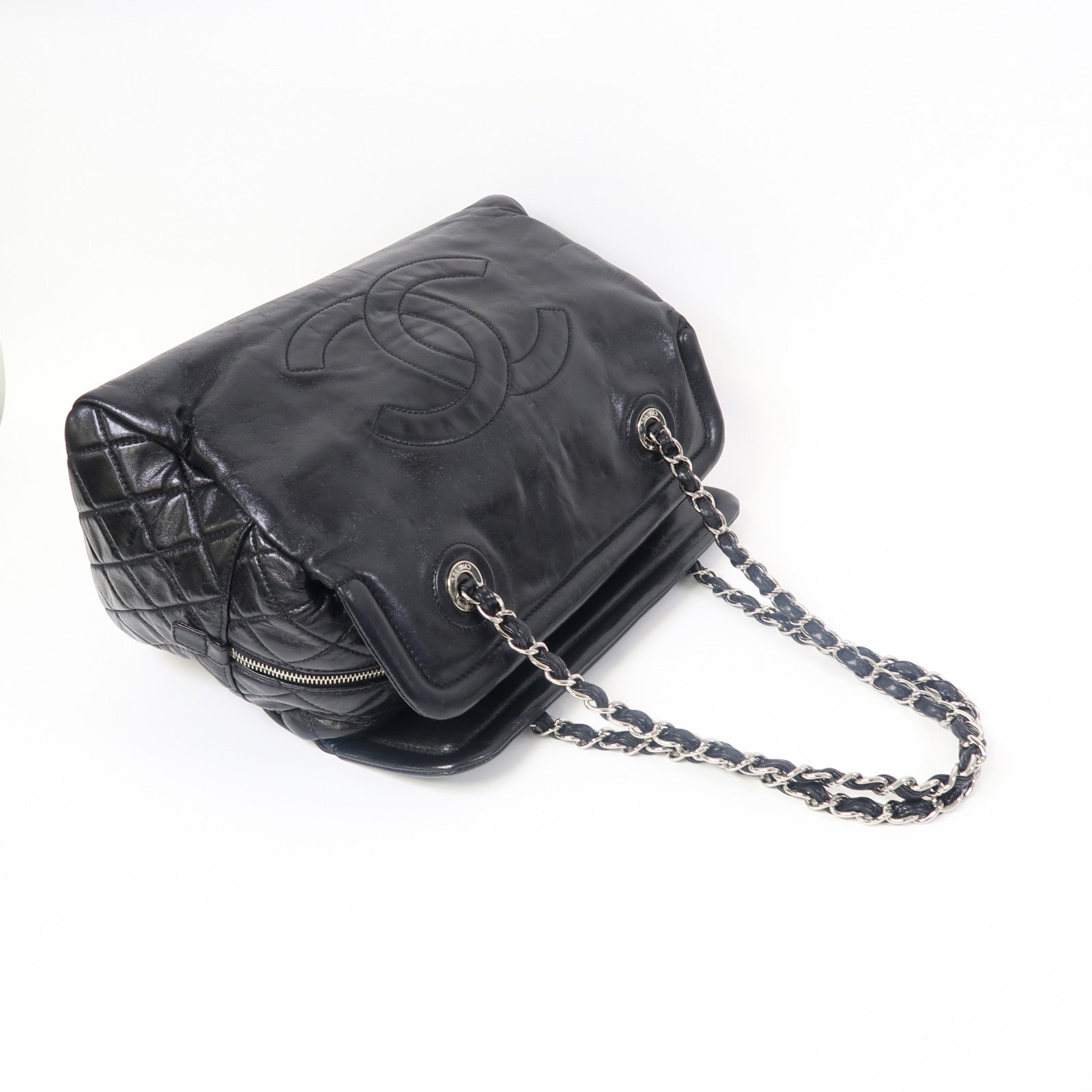 CHANEL 【激減優惠】牛皮皮革Shoulder Bag銀扣鏈帶肩背袋黑色