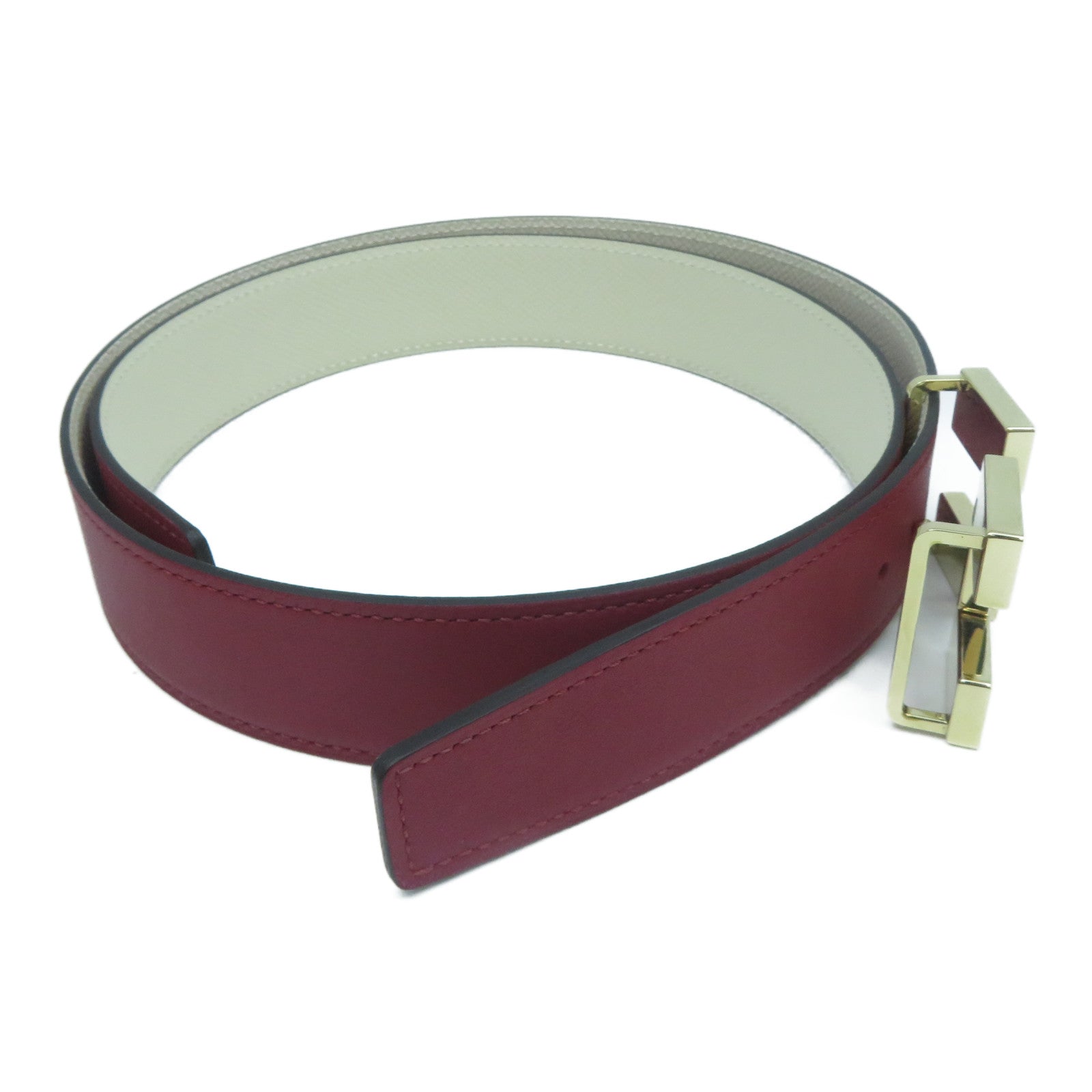 HERMES **【激減優惠】Epsom皮革Belt 85cm金扣皮帶紅色