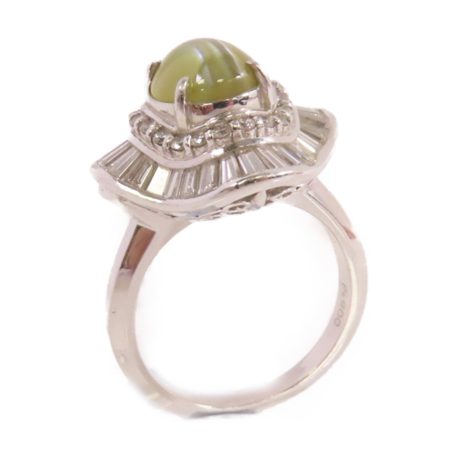 JEWELRY PT900鉑金/3.69ct貓眼石/1.52ct鑚石Cat's Eye Diamond Ring戒指US#5.5