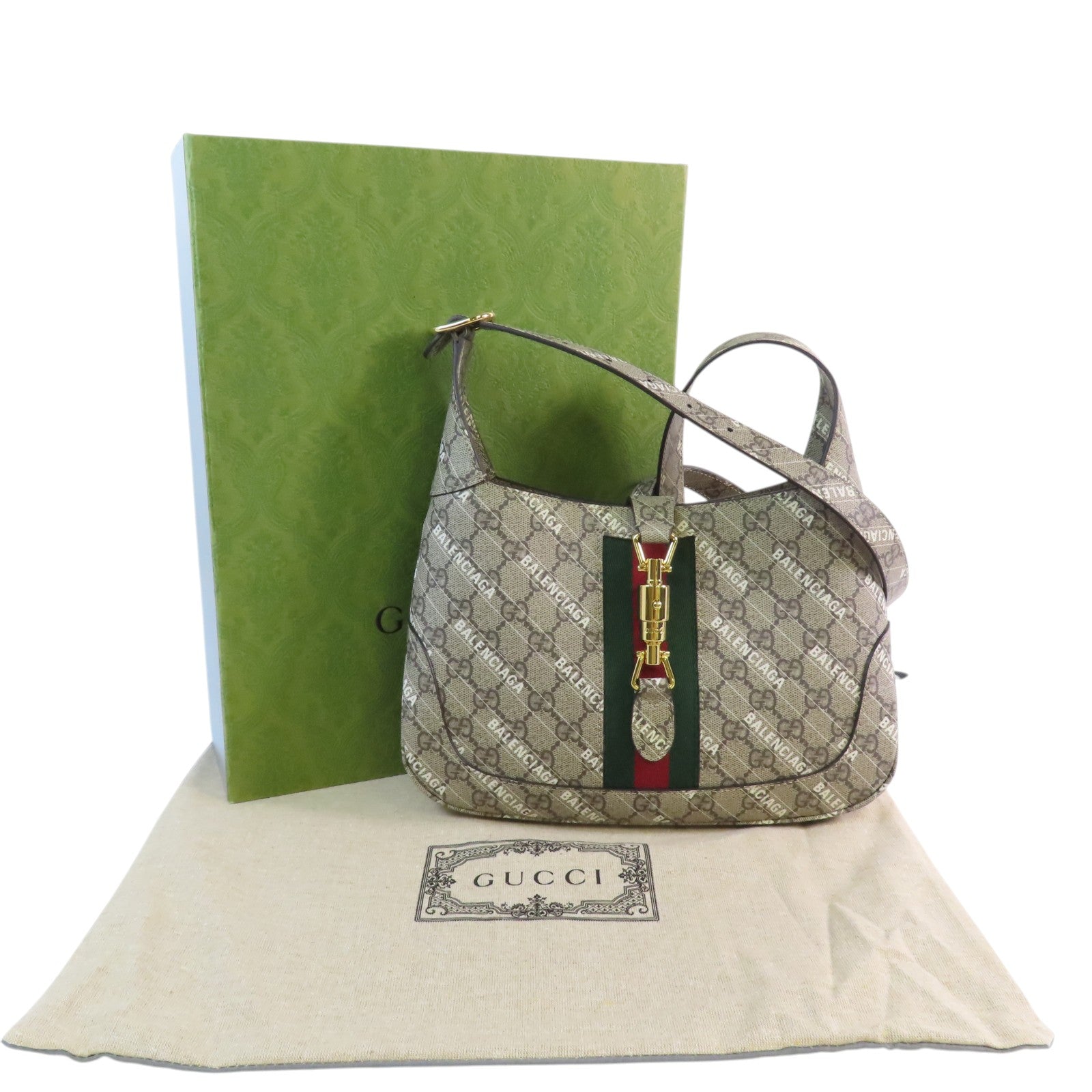 GUCCI 塗層帆布GuccixBaleniaga Jackie1961金扣手挽肩背兩用袋