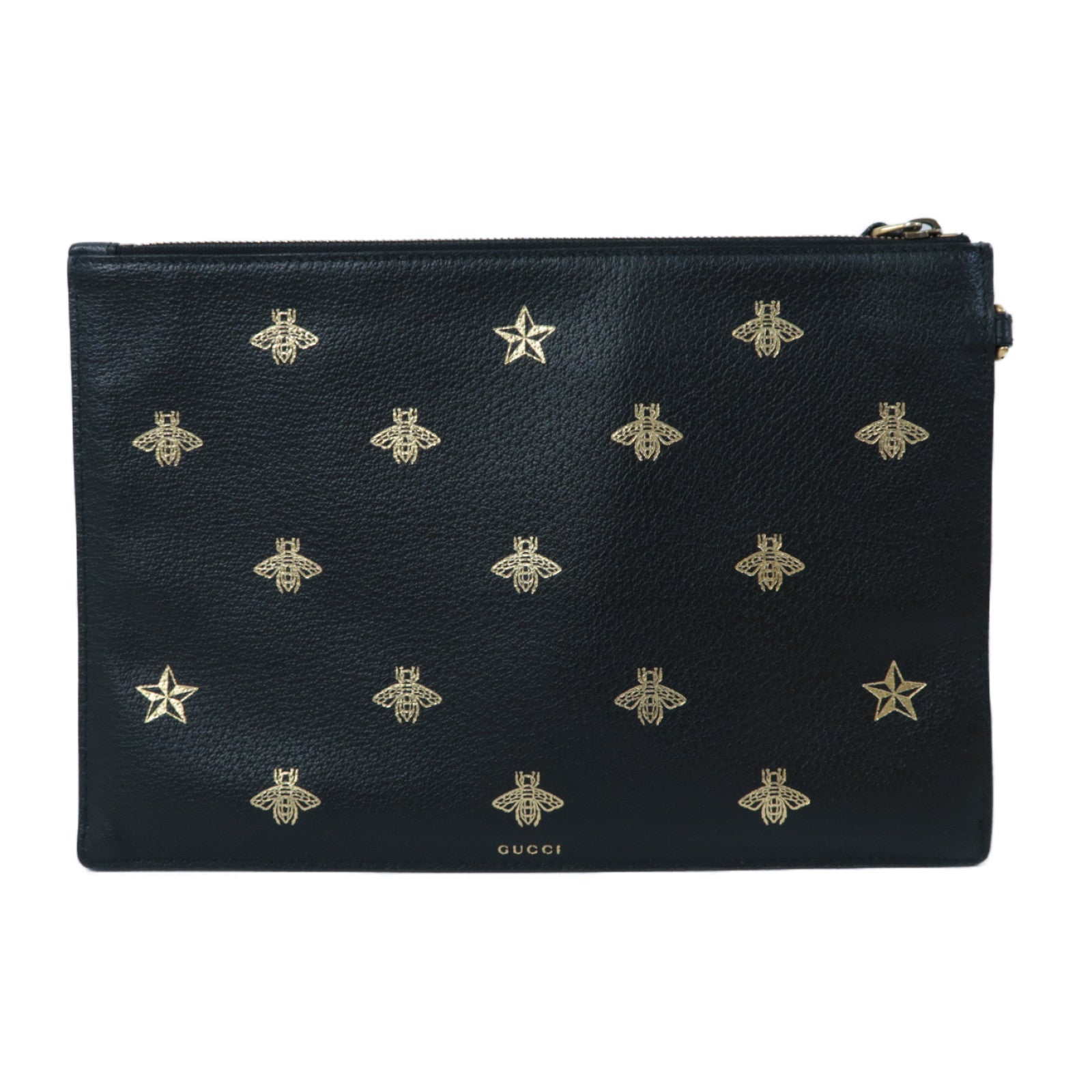 GUCCI 【激減優惠】牛皮皮革Bee Star Pouch金扣手拿包黑色