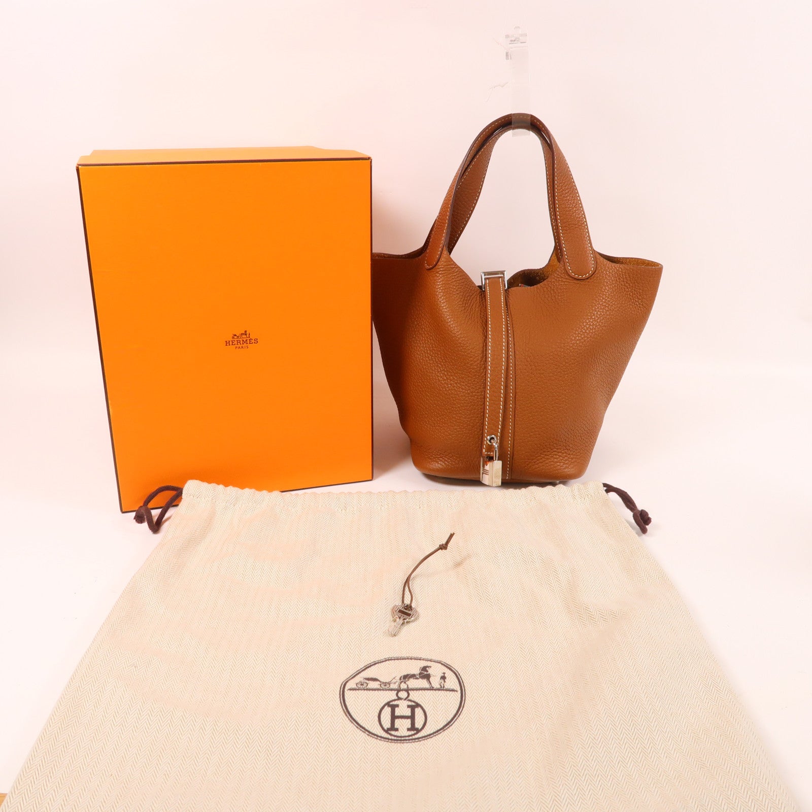 HERMES Clemence皮革Picotin PM銀扣手挽袋金色