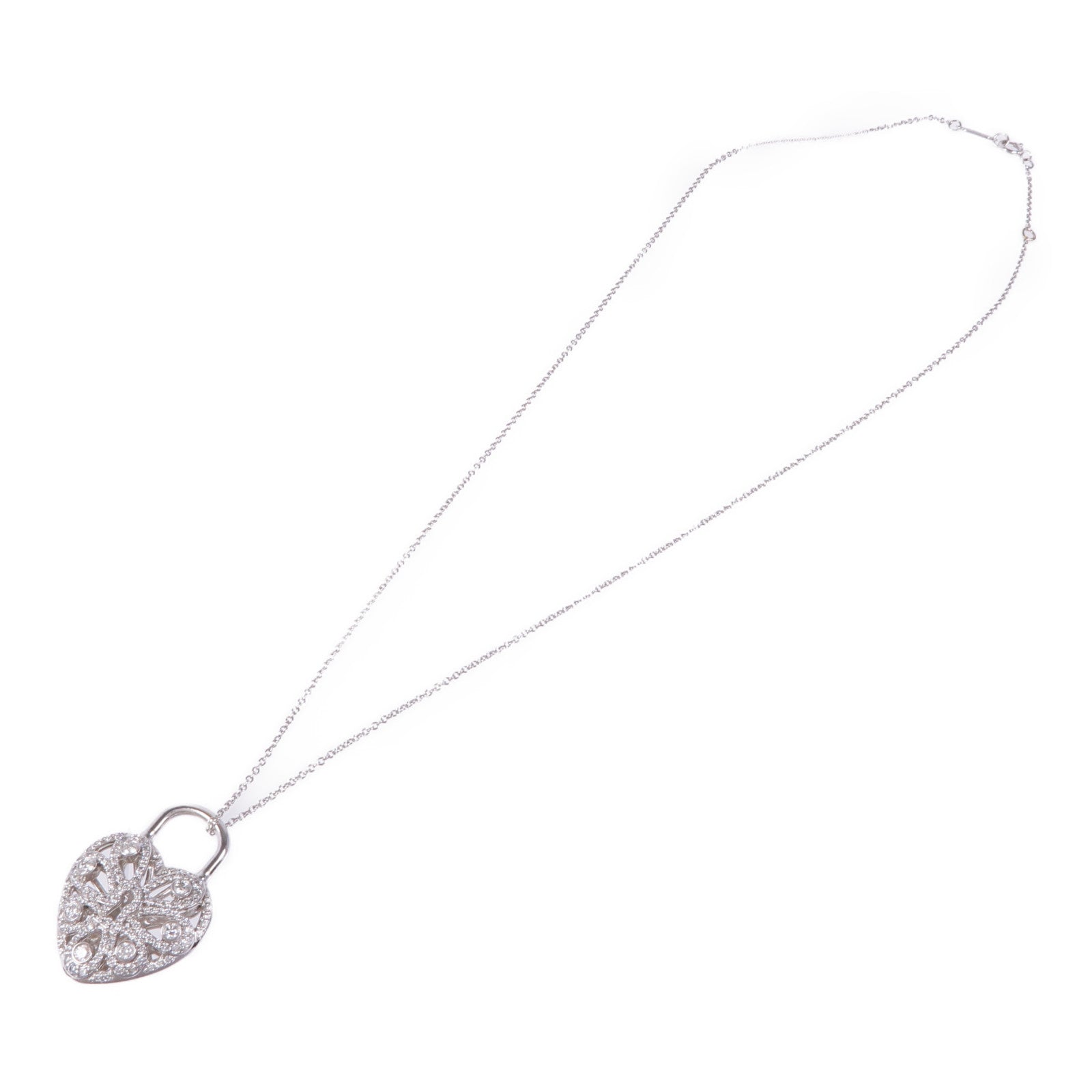 TIFFANY＆CO 18K白金Heart Lock Pendant鑽石項鍊