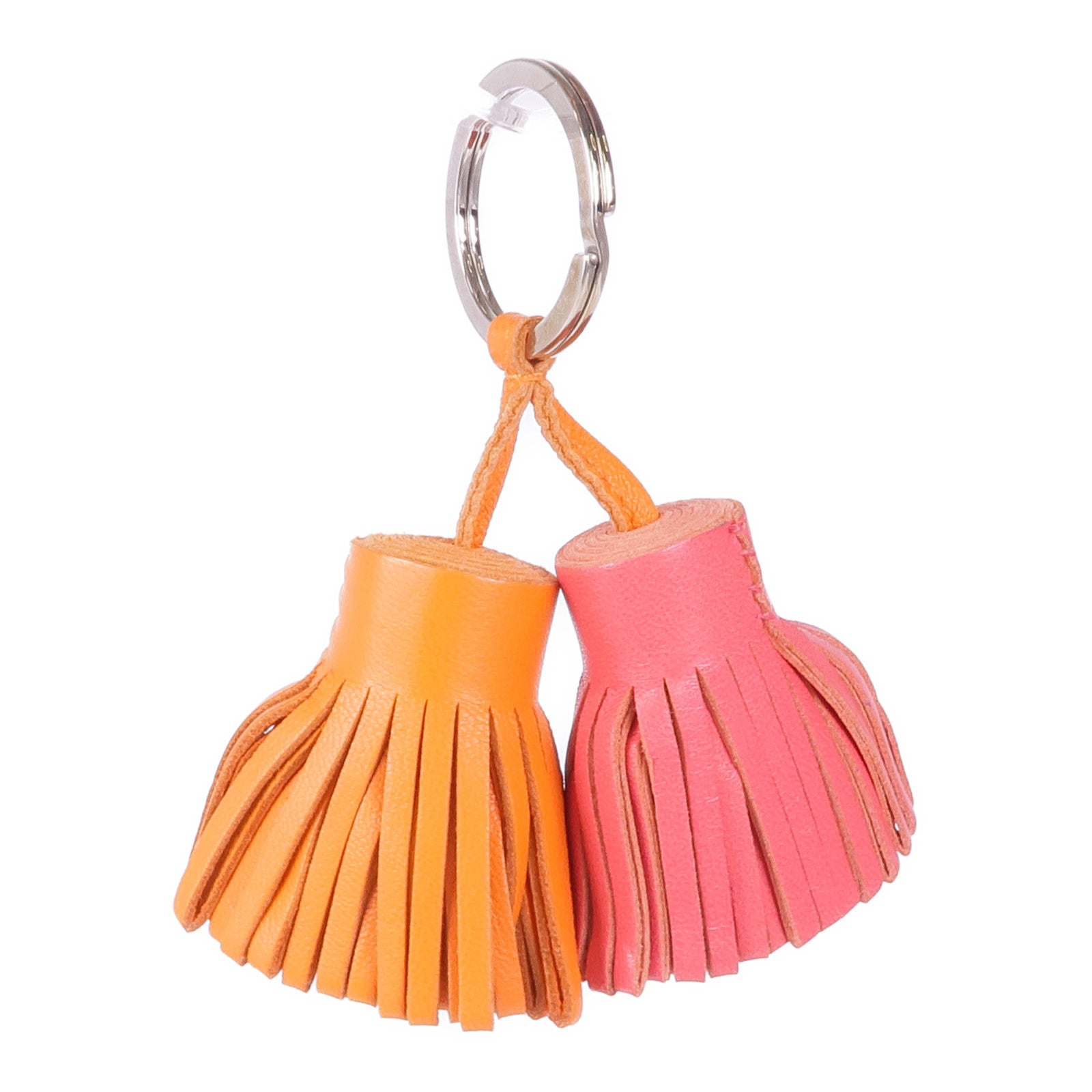 HERMES Swift皮革Double Carmen銀扣掛飾Rose Jaipur/Orange