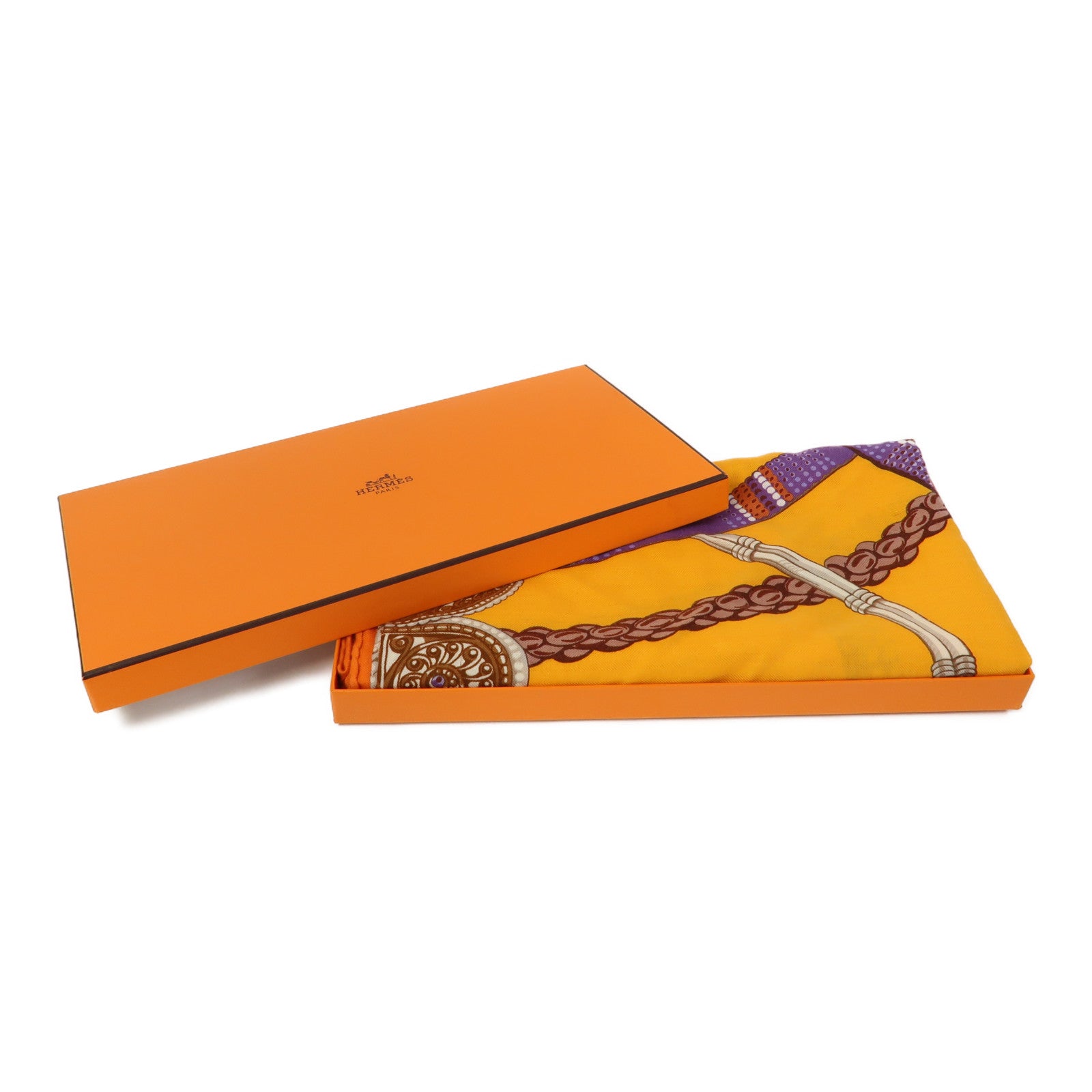 HERMES 羊絨/絲質Scarf圍巾橙色/紫色