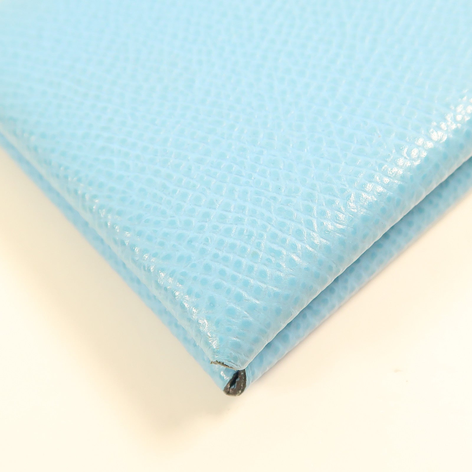 HERMES Epsom皮革Calvi銀扣卡片套Bleu Aztec淺藍色