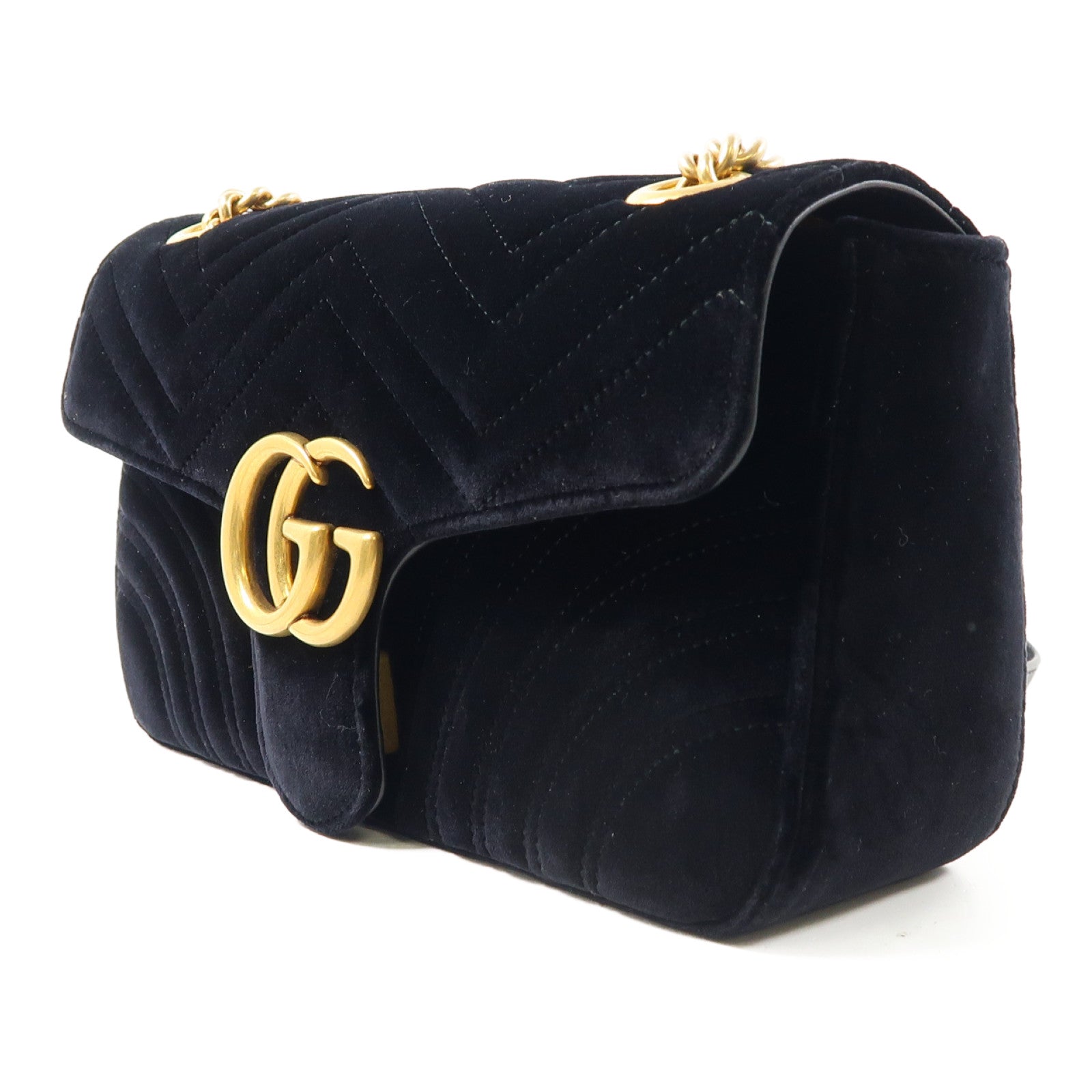 GUCCI 絨布GG Marmont金扣鏈帶肩背袋黑色