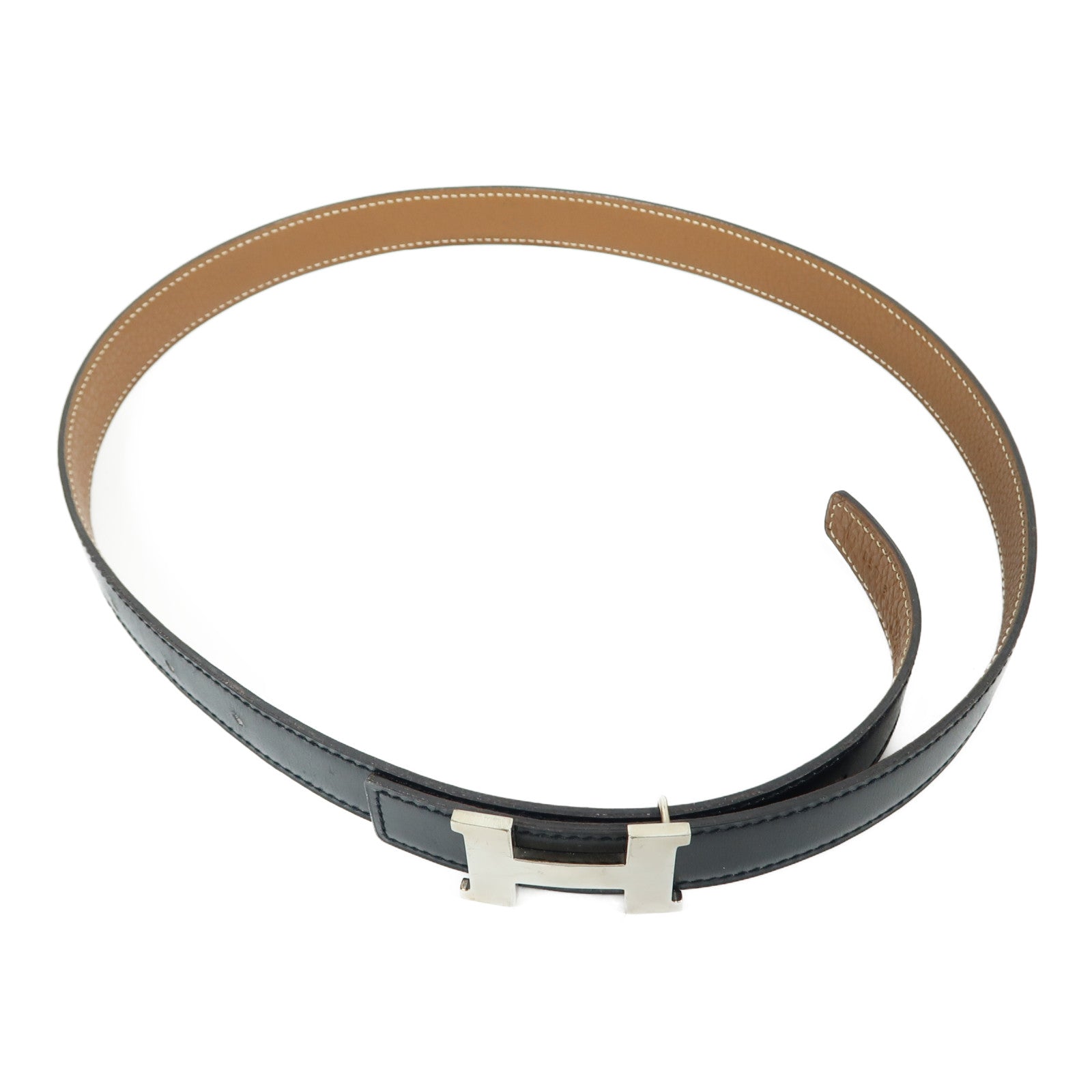 HERMES 【激減優惠】Togo皮革Mini Constance Belt銀扣皮帶黑色