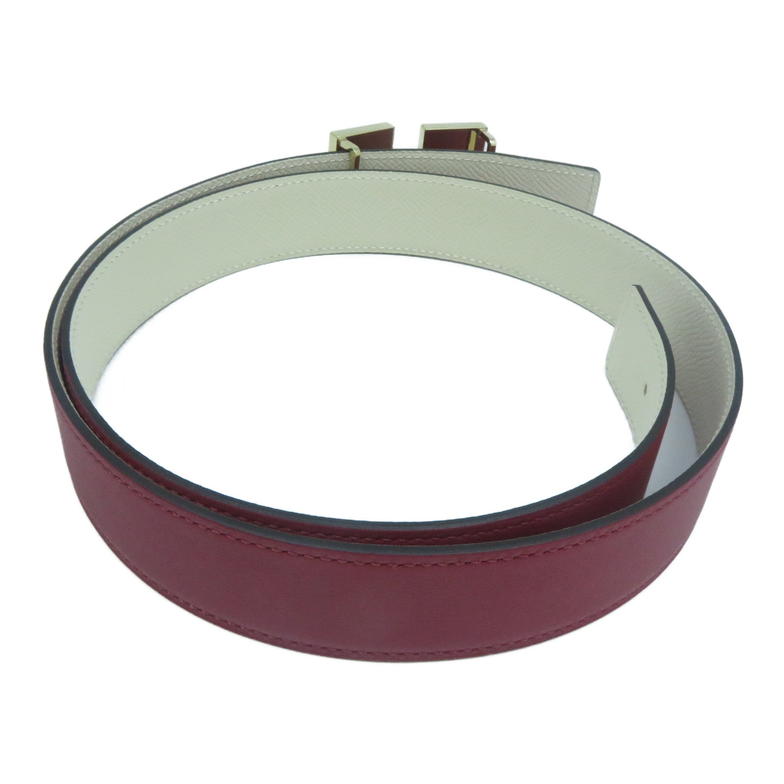 HERMES **【激減優惠】Epsom皮革Belt 85cm金扣皮帶紅色