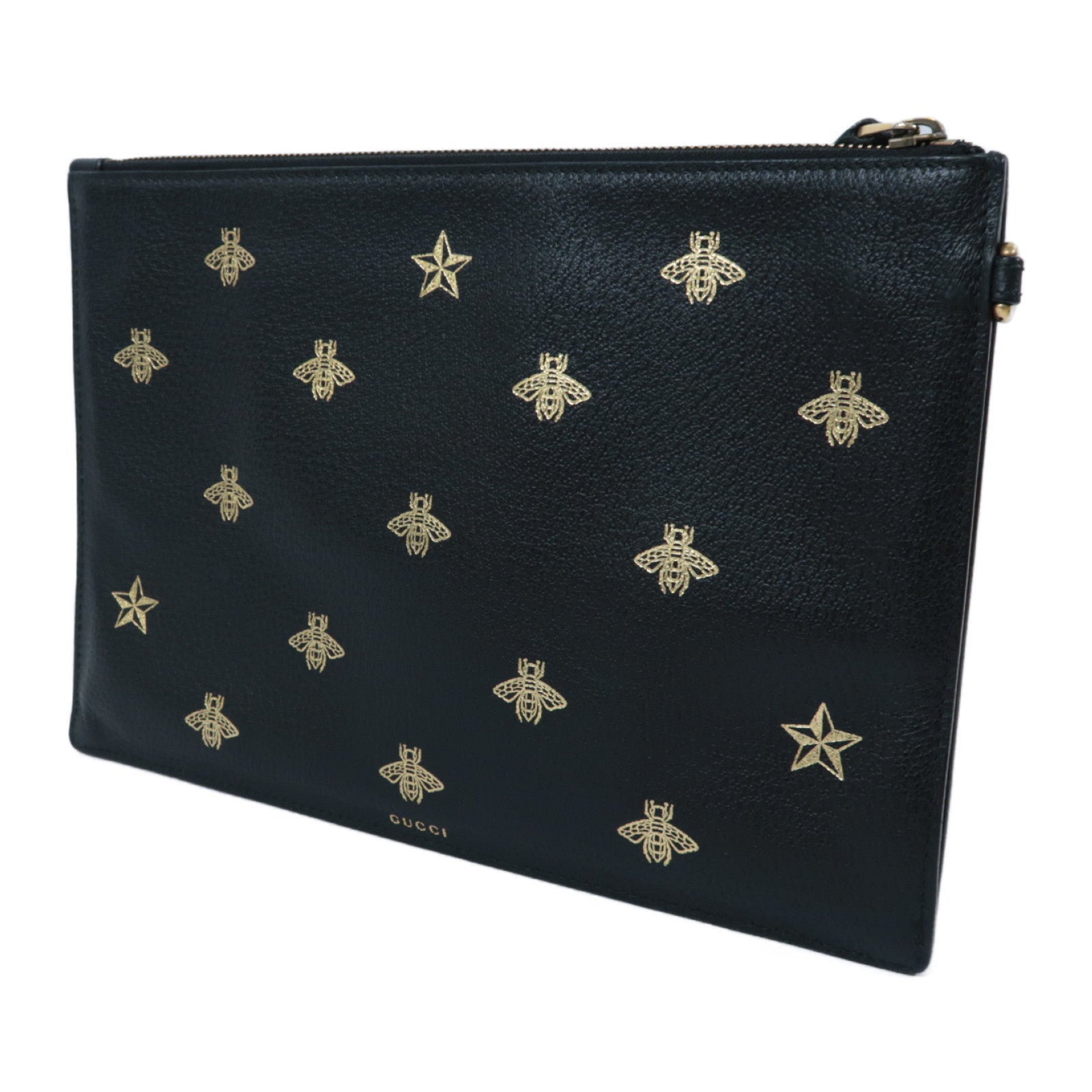 GUCCI 【激減優惠】牛皮皮革Bee Star Pouch金扣手拿包黑色
