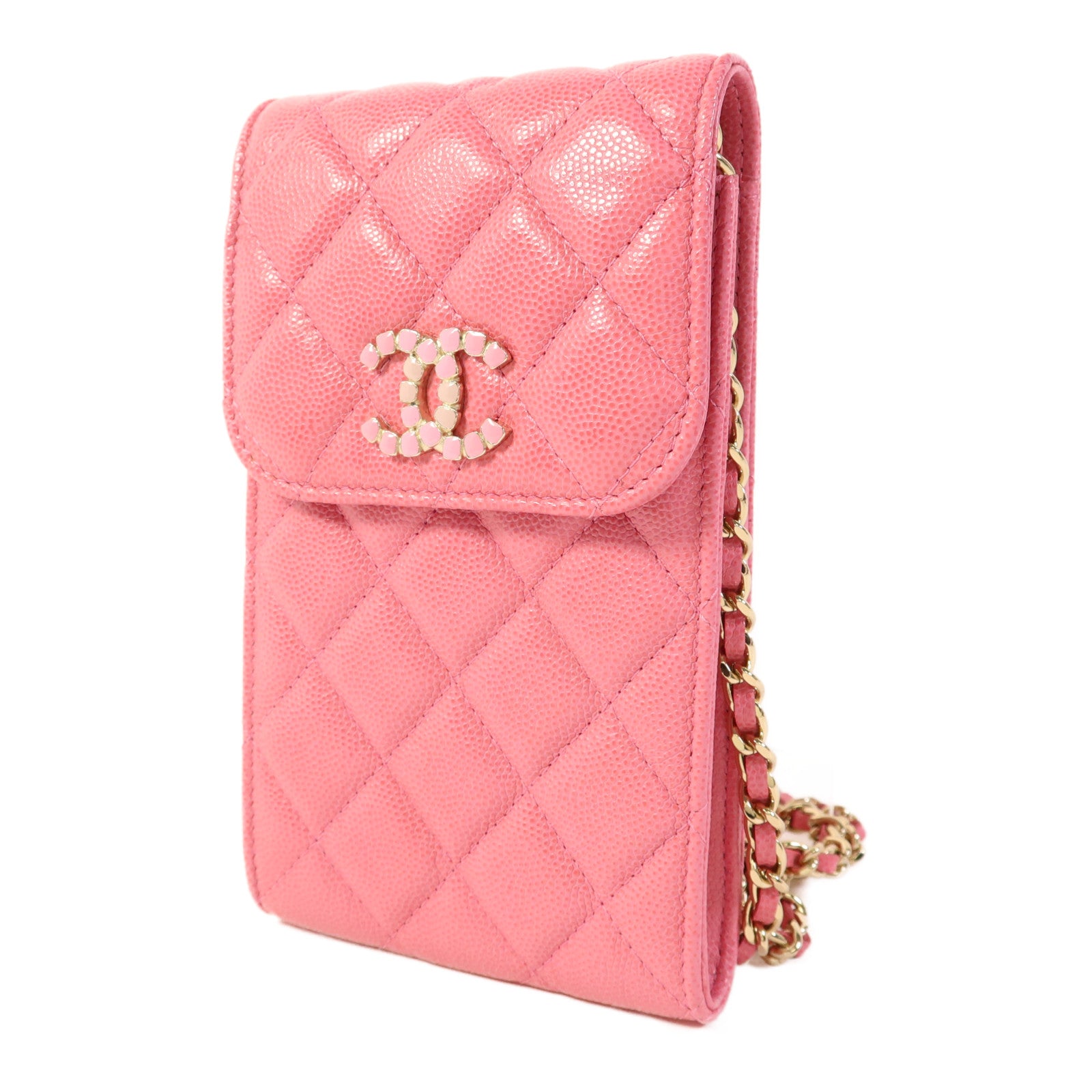 CHANEL 牛皮皮革Phone Holder金扣鏈帶肩背袋