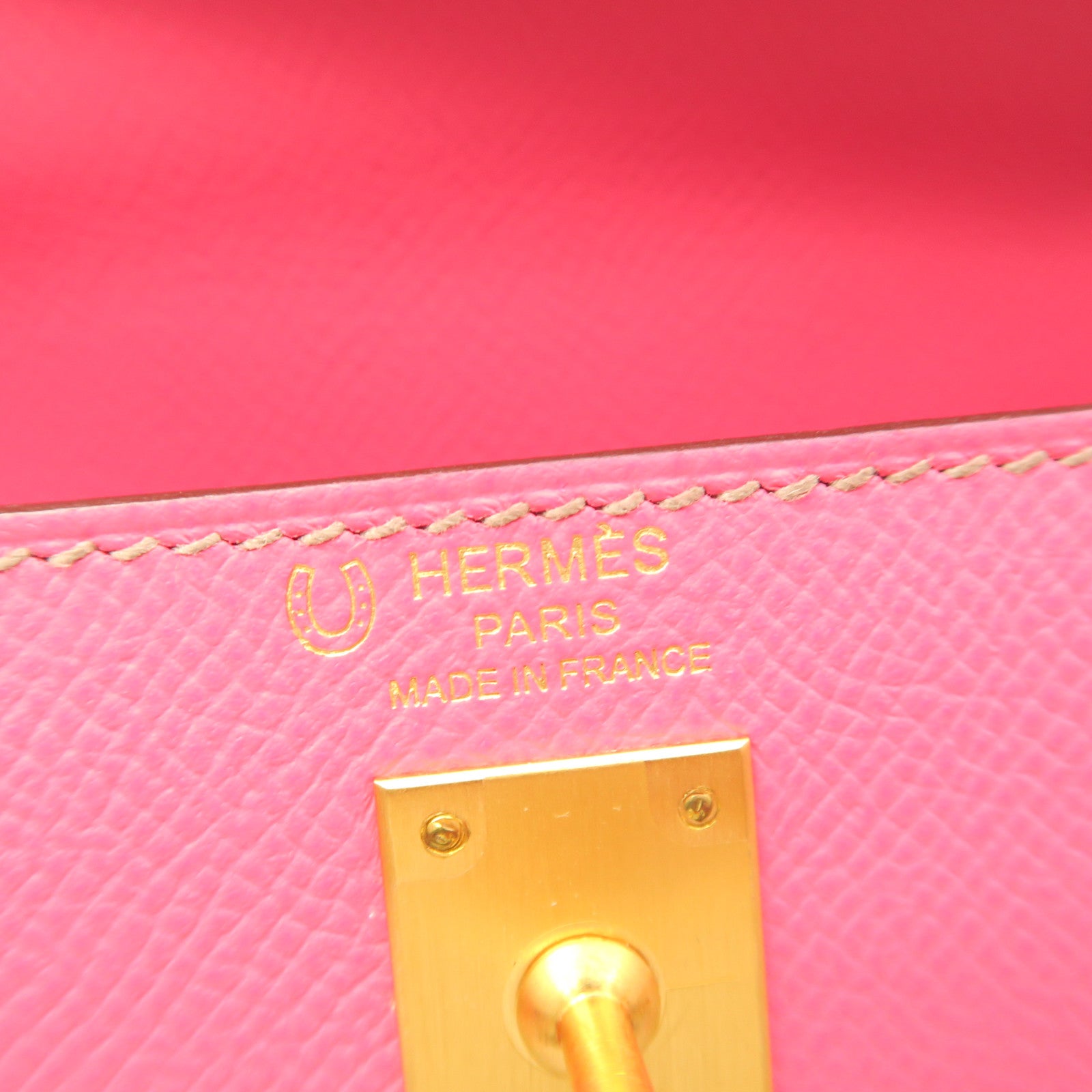 HERMES Epsom Leather Kelly 25 Gold Buckle Handle Shoulder Bag Rhododendron Pink/Grey