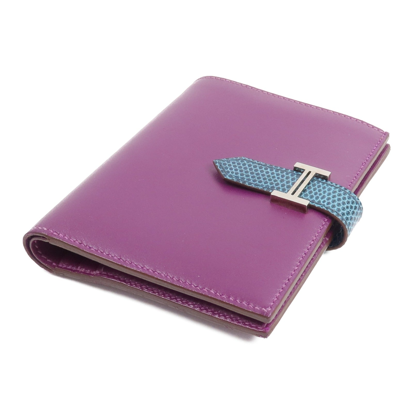 HERMES Tadelakt 皮革/蜥蝪皮革Bearn Compact Wallet錢包Anemone