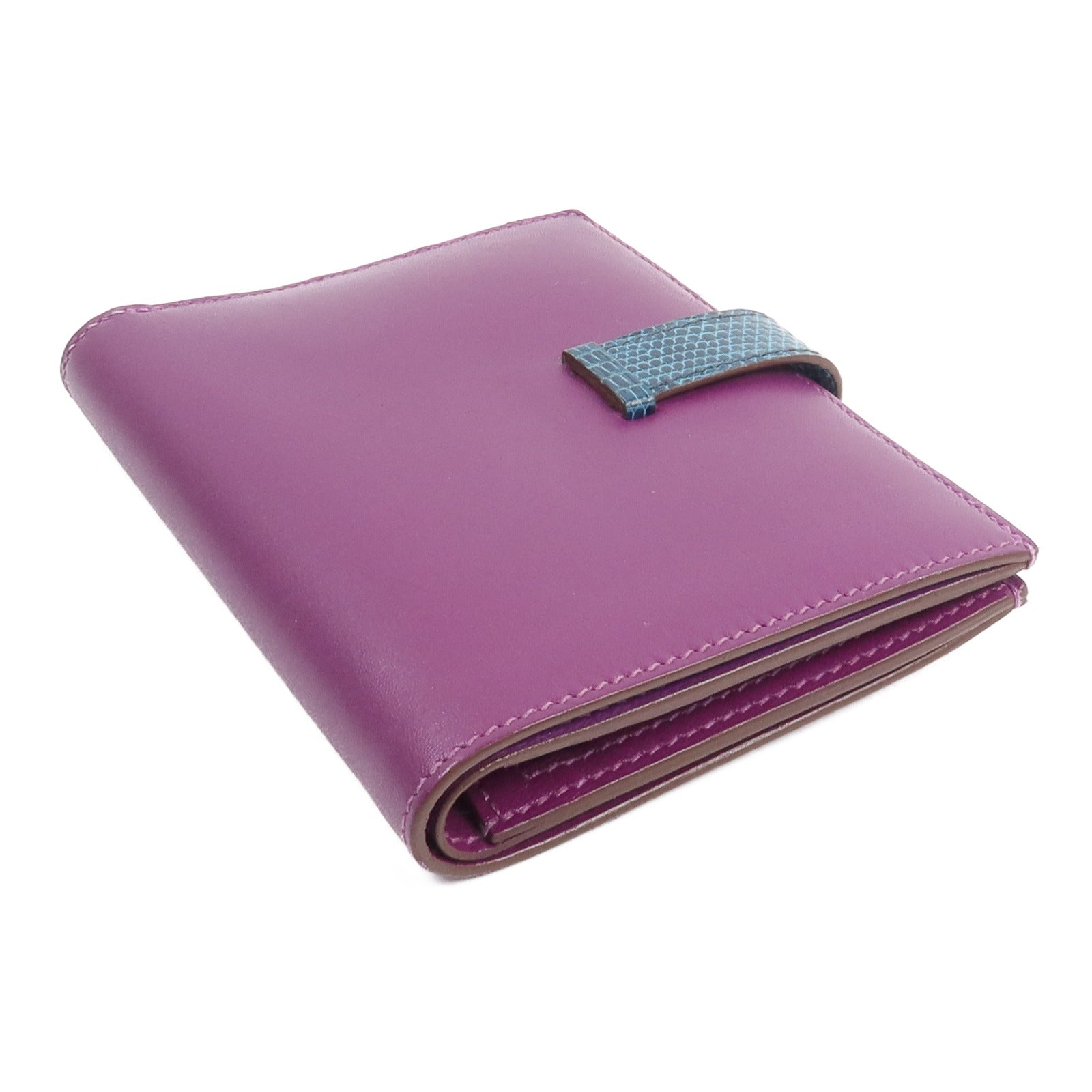 HERMES Tadelakt 皮革/蜥蝪皮革Bearn Compact Wallet錢包Anemone