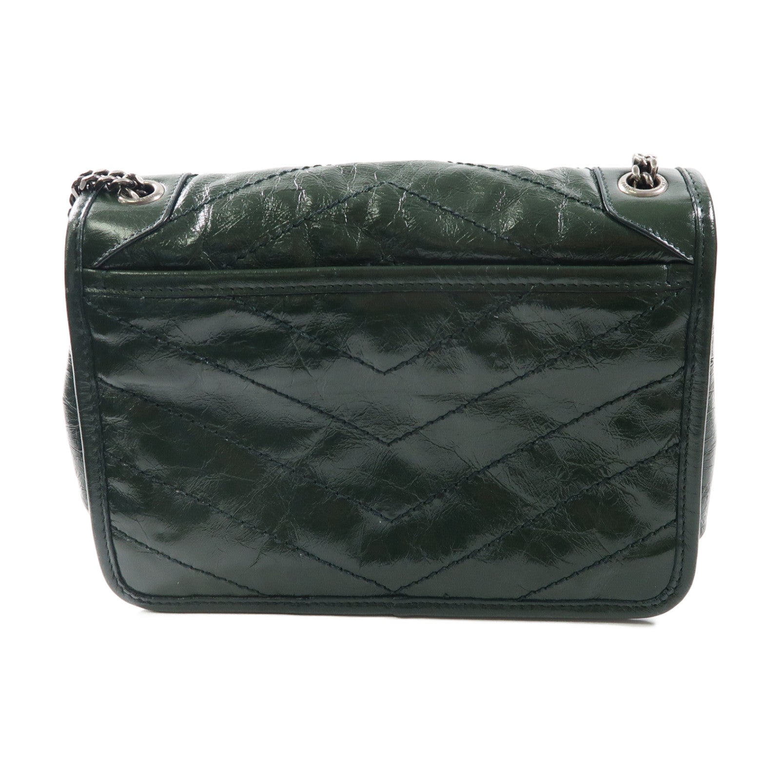 SAINT LAURENT 牛皮皮革Mini Niki Chain Shoulder Bag銀扣鏈帶肩背袋綠色