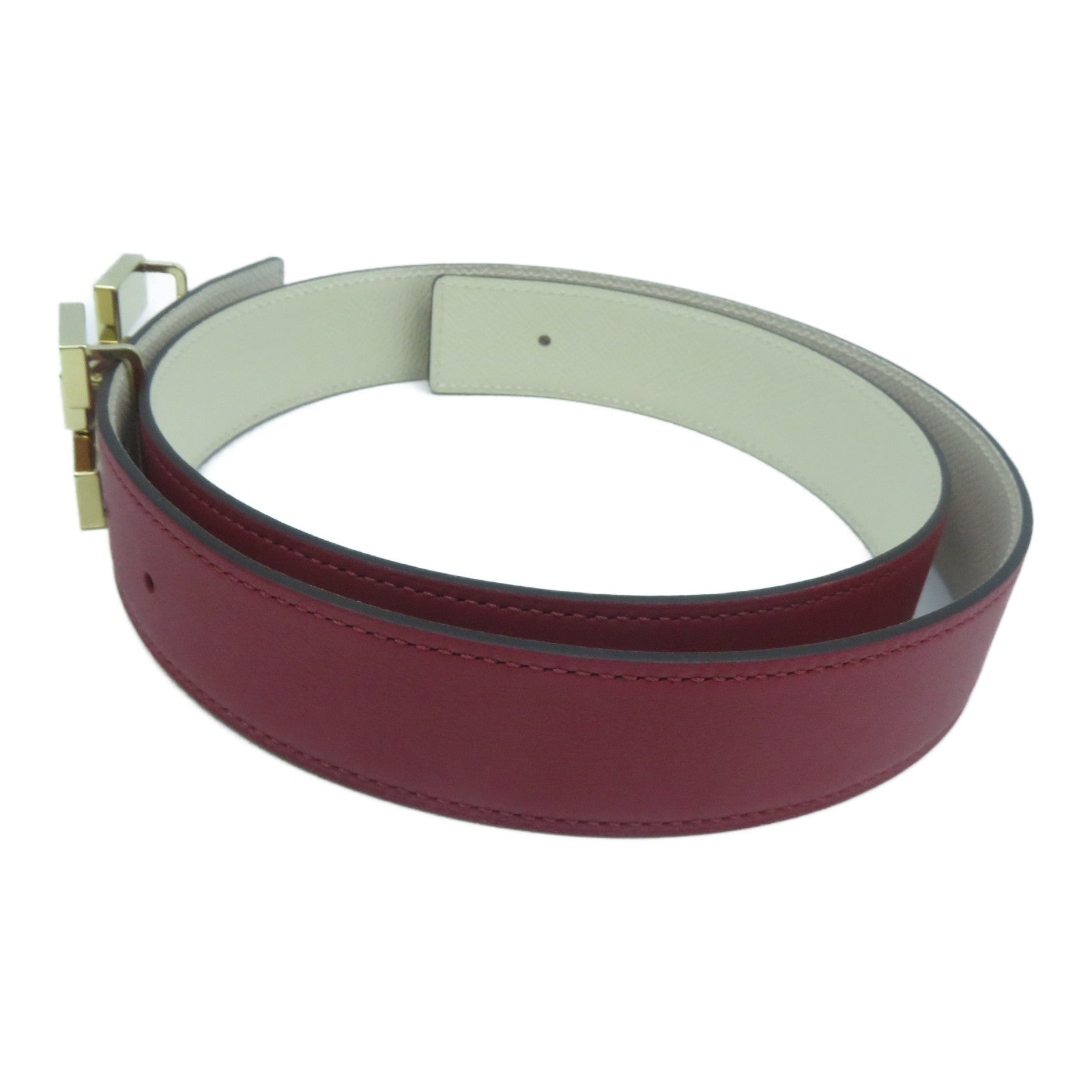 HERMES **【激減優惠】Epsom皮革Belt 85cm金扣皮帶紅色