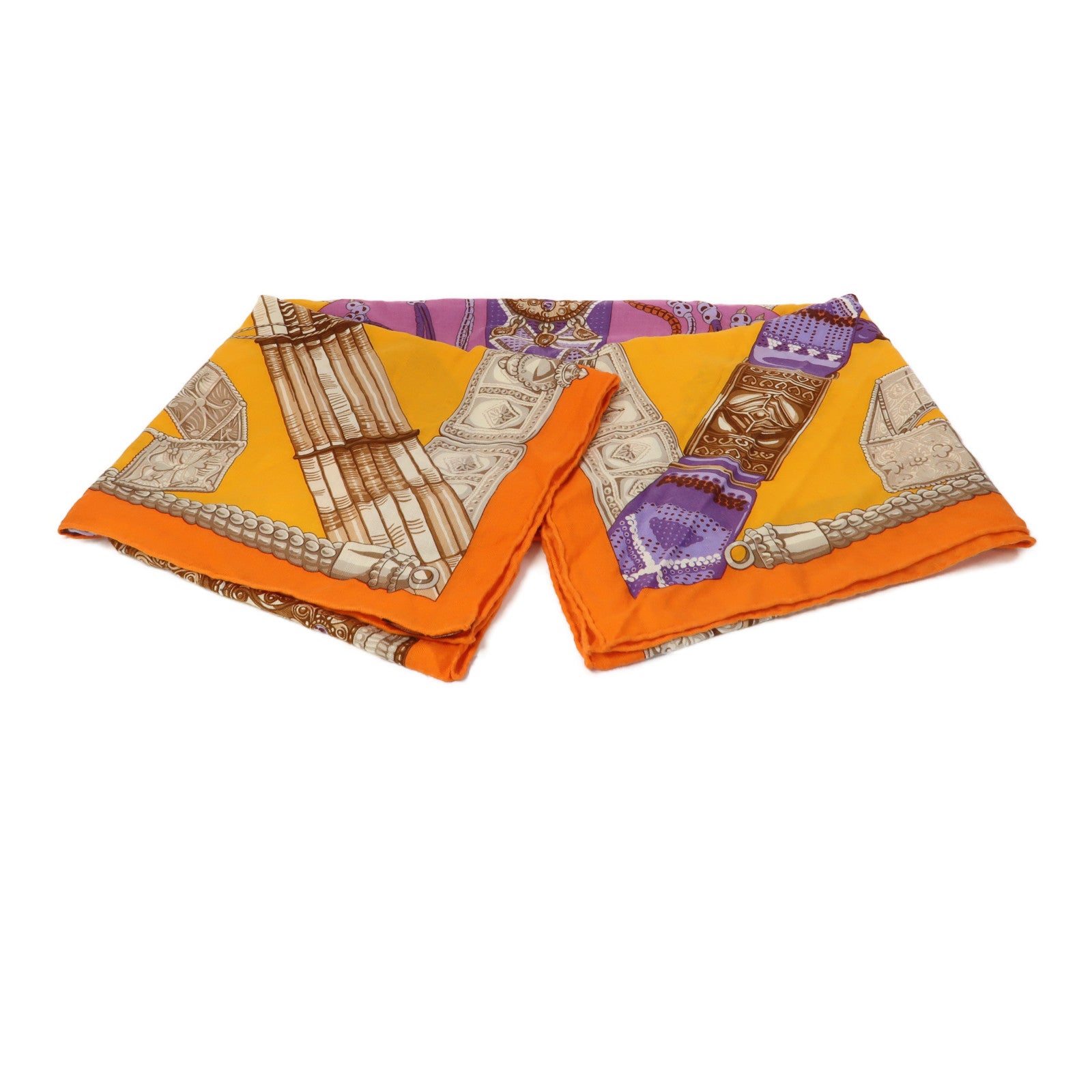 HERMES 羊絨/絲質Scarf圍巾橙色/紫色