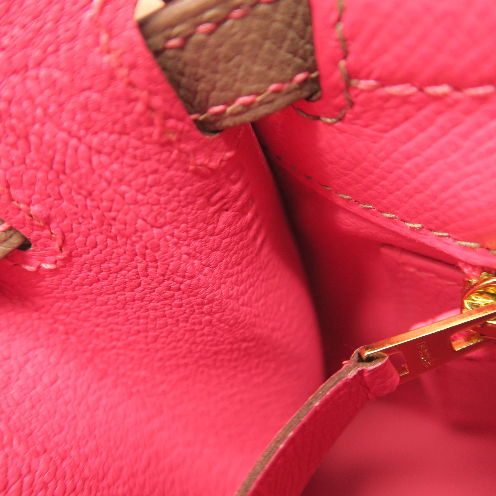 HERMES Epsom Leather Kelly 25 Gold Buckle Handle Shoulder Bag Rhododendron Pink/Grey