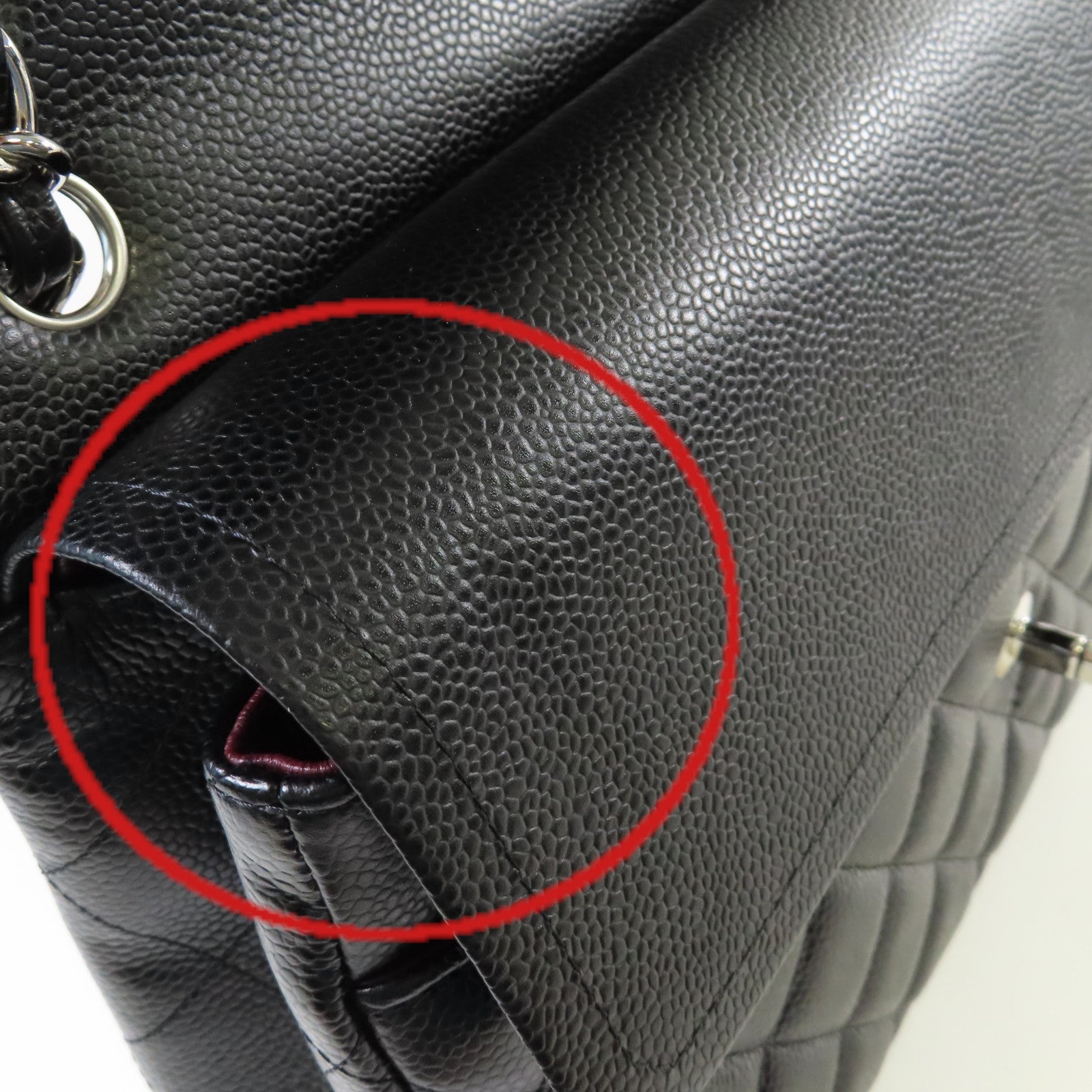 CHANEL 菱格Caviar皮革Jumbo Classic Flap Bag銀扣鏈帶肩背袋黑色