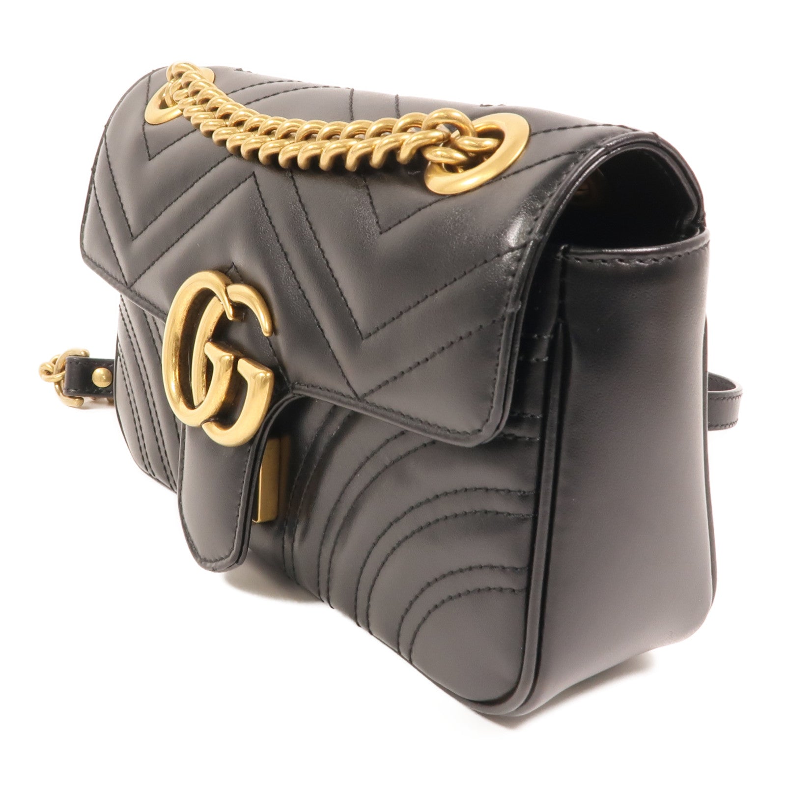 GUCCI 牛皮皮革GG Marmont金扣鏈帶肩背袋