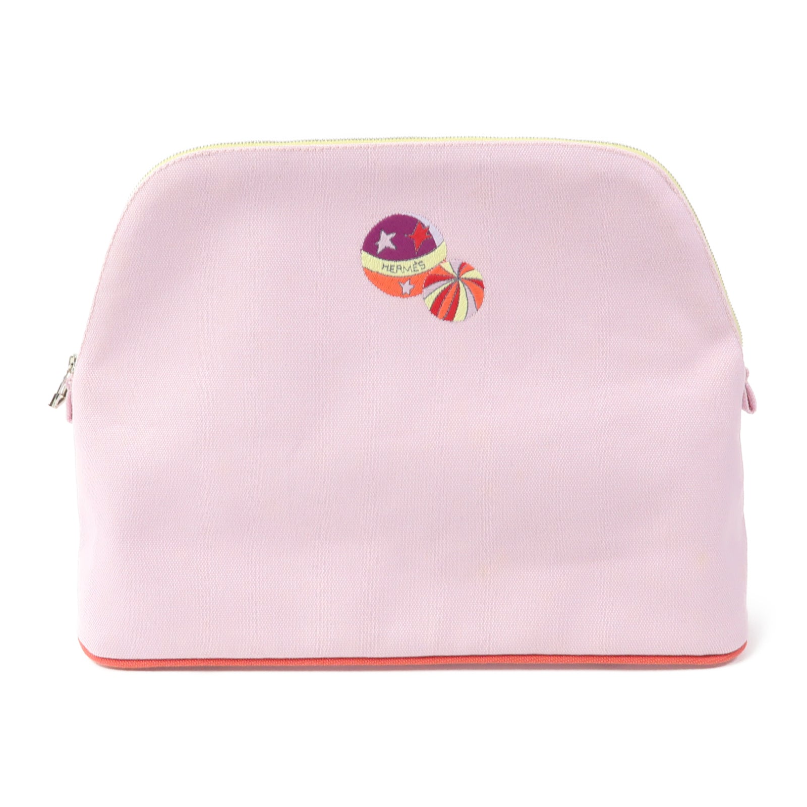 HERMES 帆布Trousse Bolide銀扣手拿包粉紅色