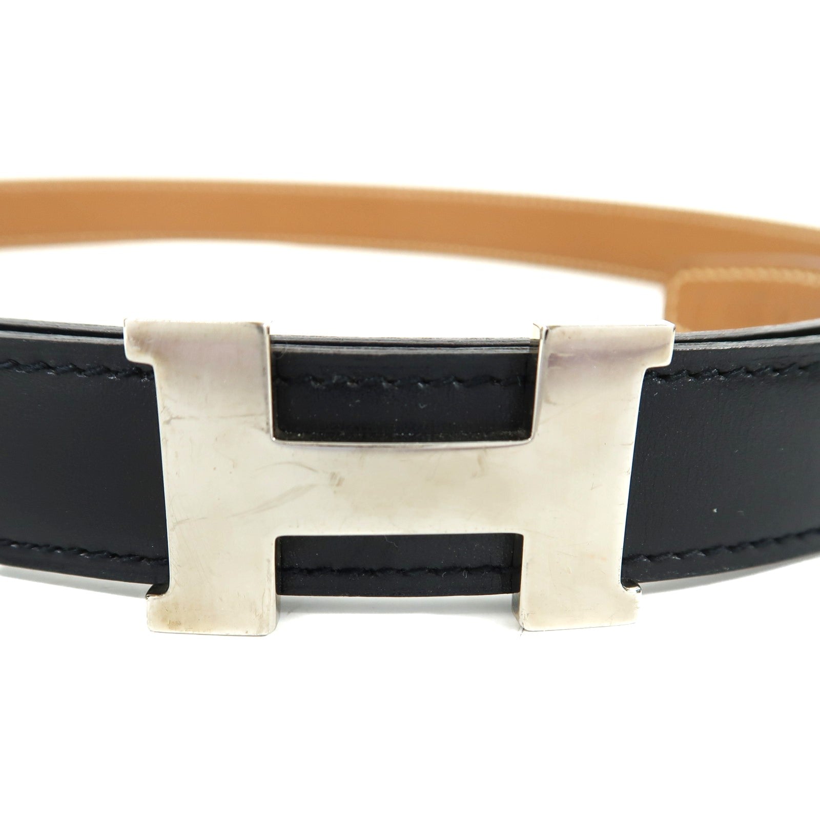 HERMES 【激減優惠】Togo皮革Mini Constance Belt銀扣皮帶黑色
