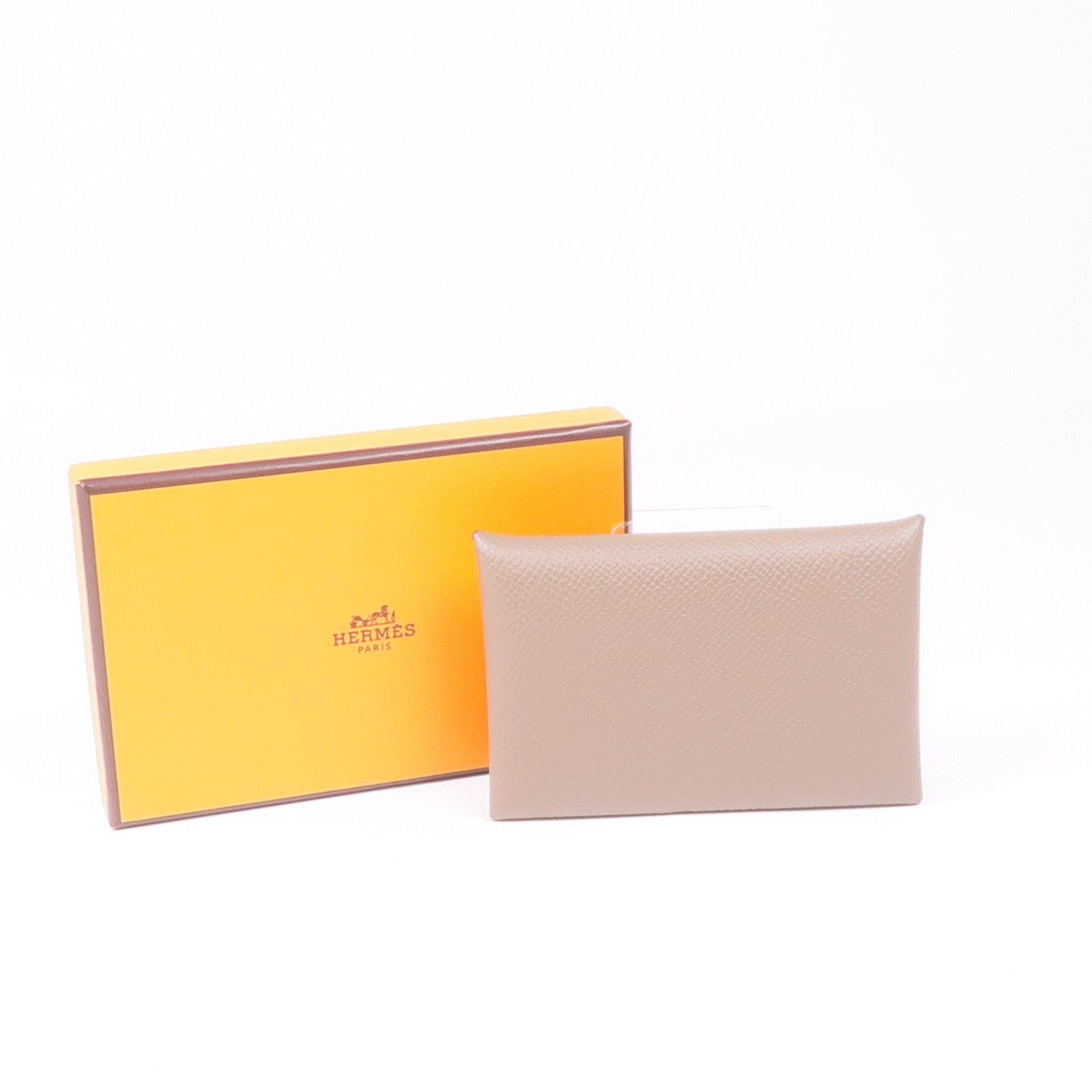 HERMES Epsom皮革Calvi Duo銀扣卡片套Etoupe