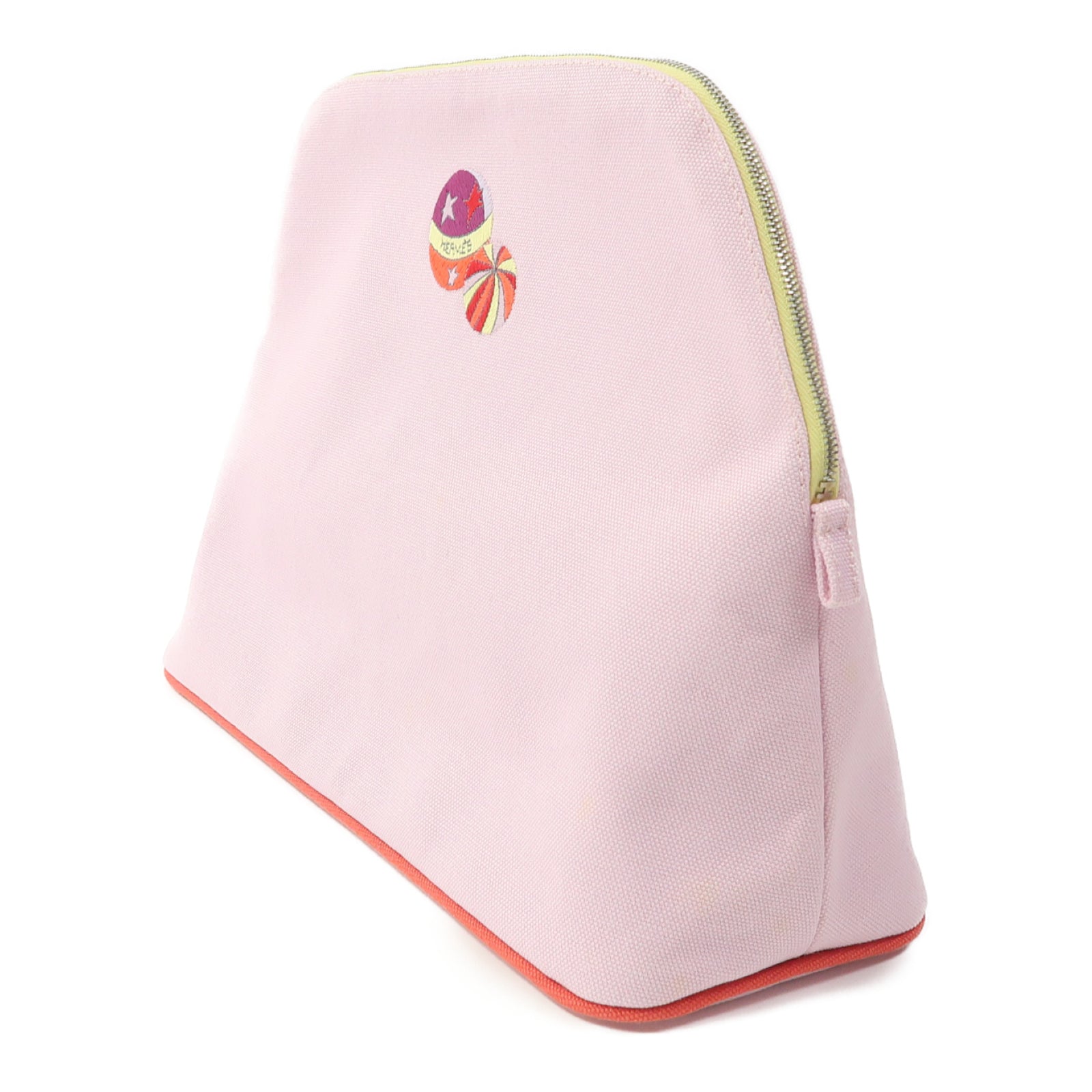 HERMES 帆布Trousse Bolide銀扣手拿包粉紅色