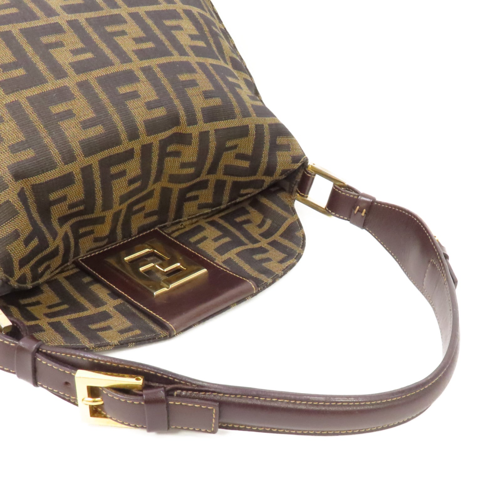 FENDI 帆布Shoulder Bag金扣肩背袋啡色