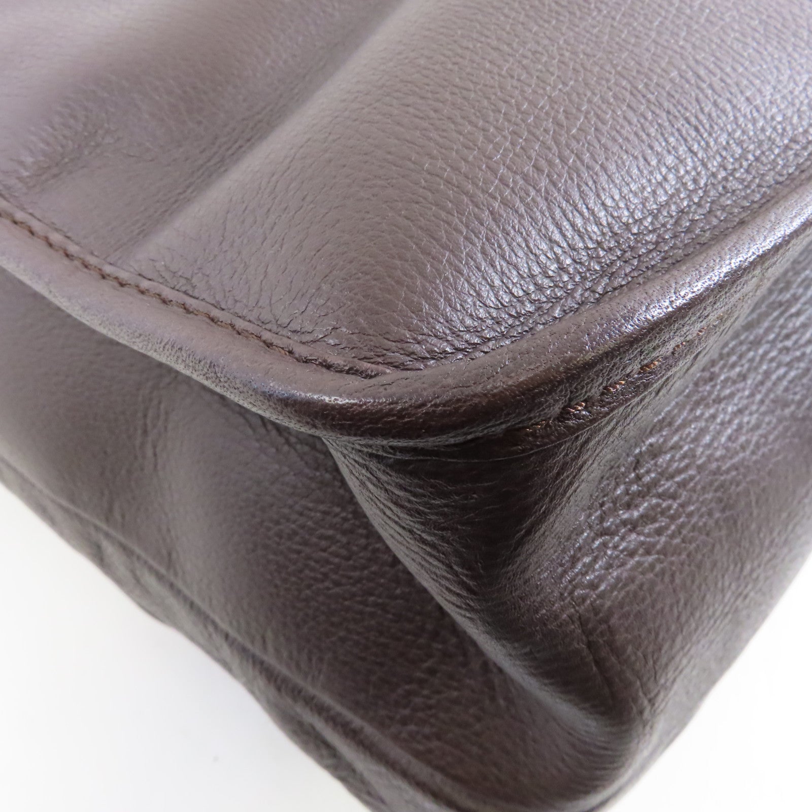 LOEWE 牛皮皮革Shoulder Bag銀扣肩背袋啡色