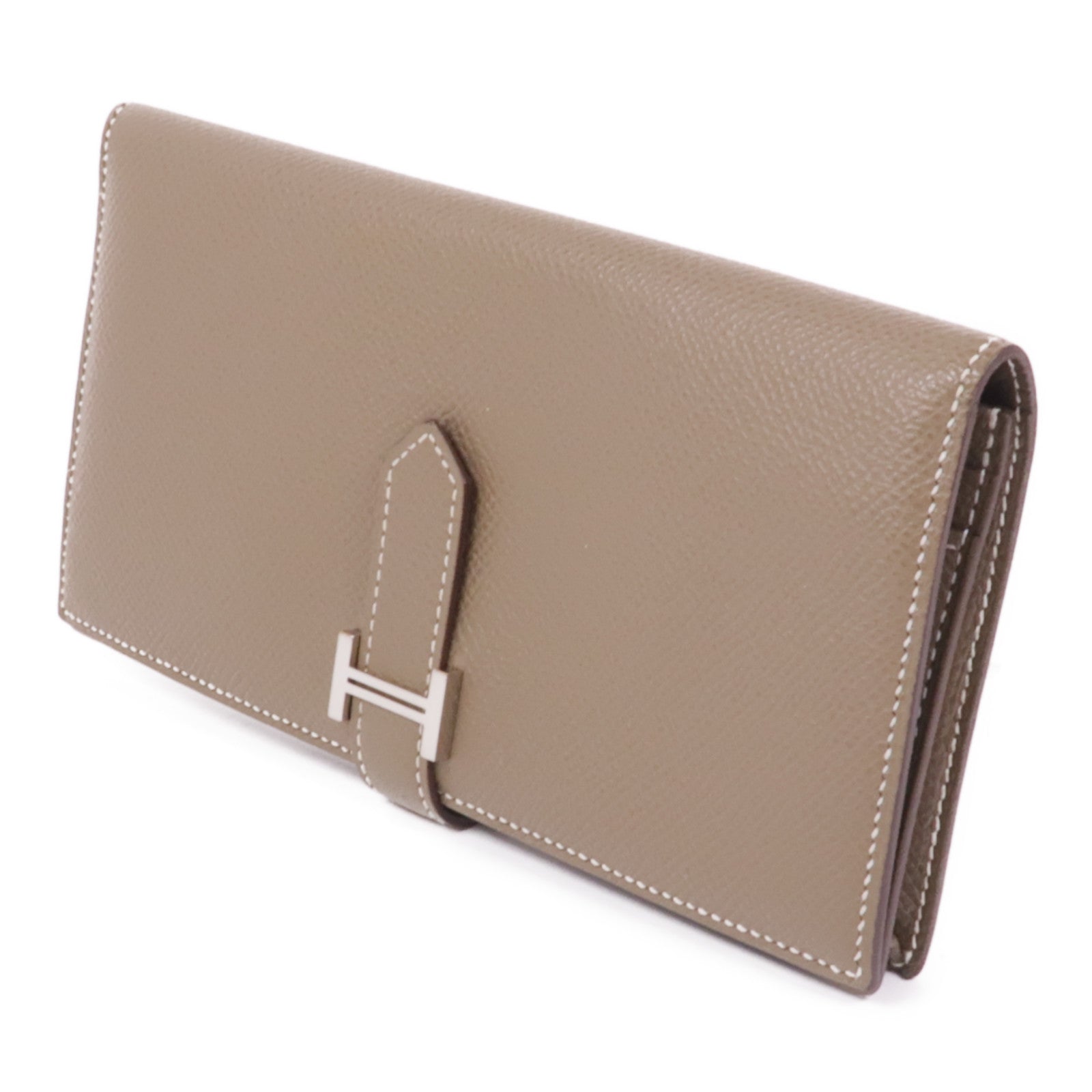 HERMES PHW Bearn Long Wallet Veau Epsom Leather Etoupe
