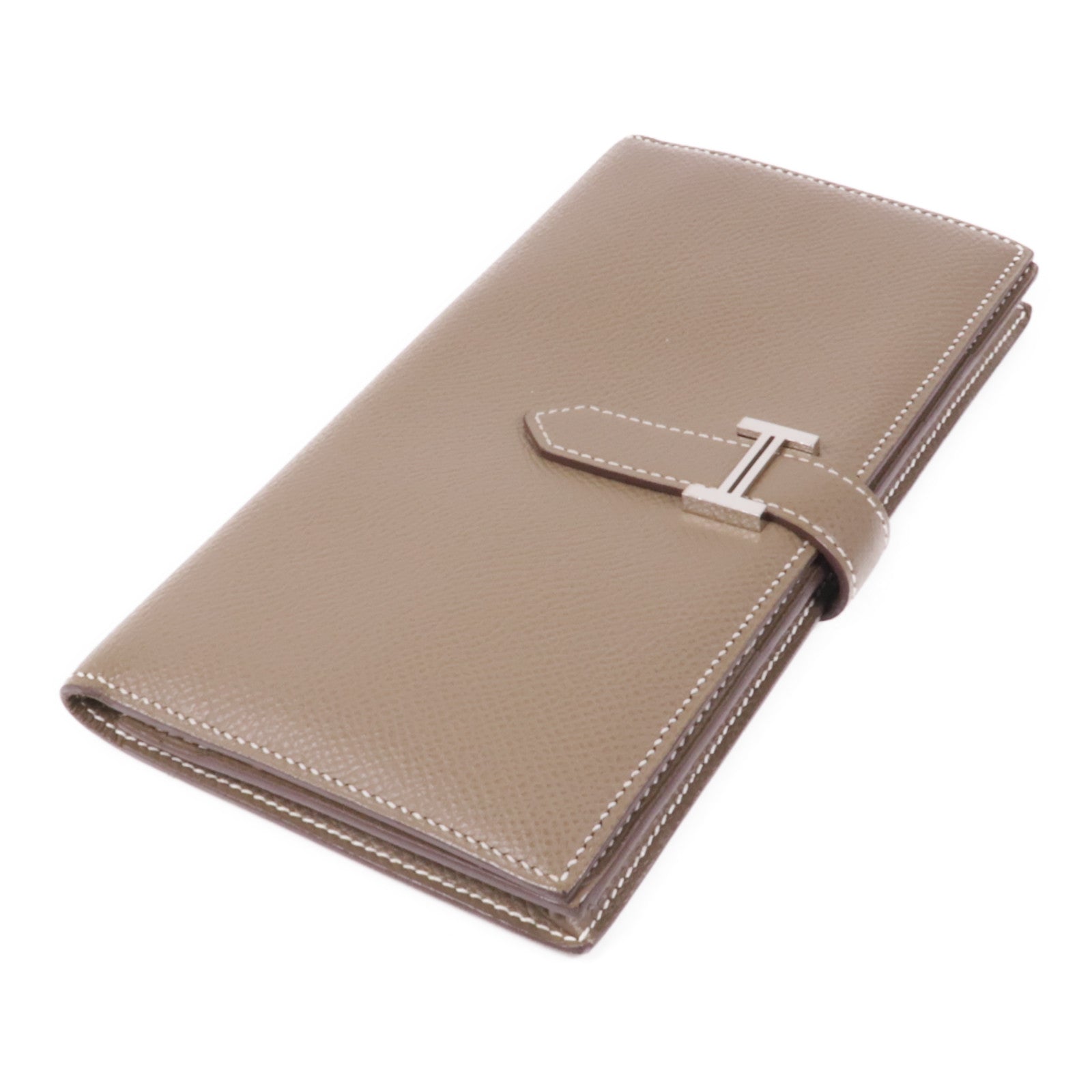 HERMES PHW Bearn Long Wallet Veau Epsom Leather Etoupe