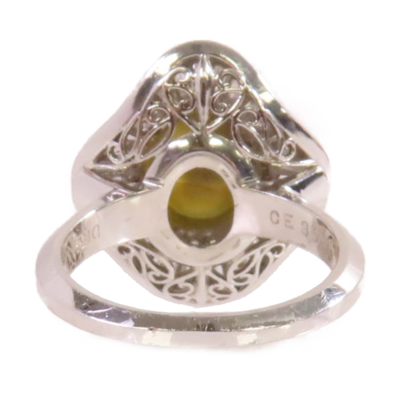 JEWELRY PT900鉑金/3.69ct貓眼石/1.52ct鑚石Cat's Eye Diamond Ring戒指US#5.5