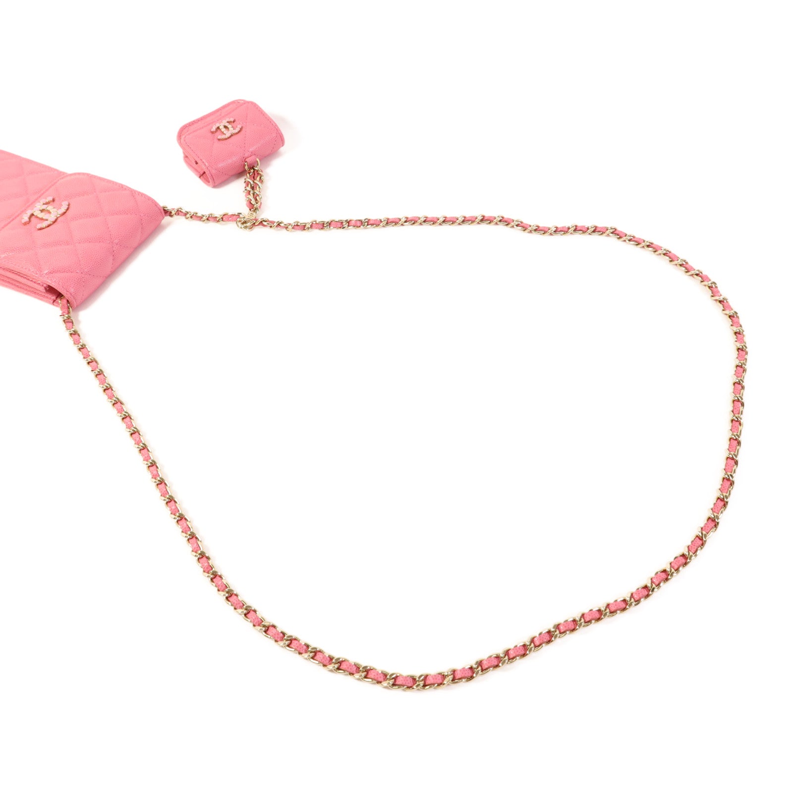 CHANEL 牛皮皮革Phone Holder金扣鏈帶肩背袋