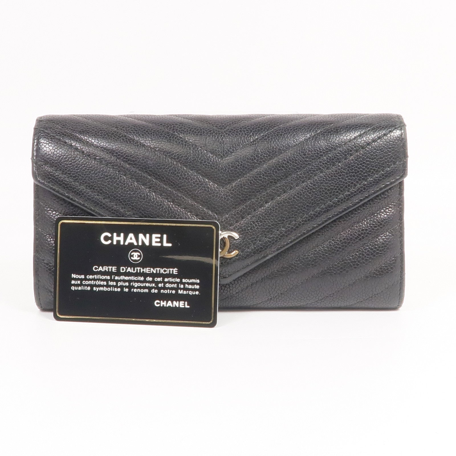 CHANEL 牛皮皮革Long Wallet銀扣長錢包