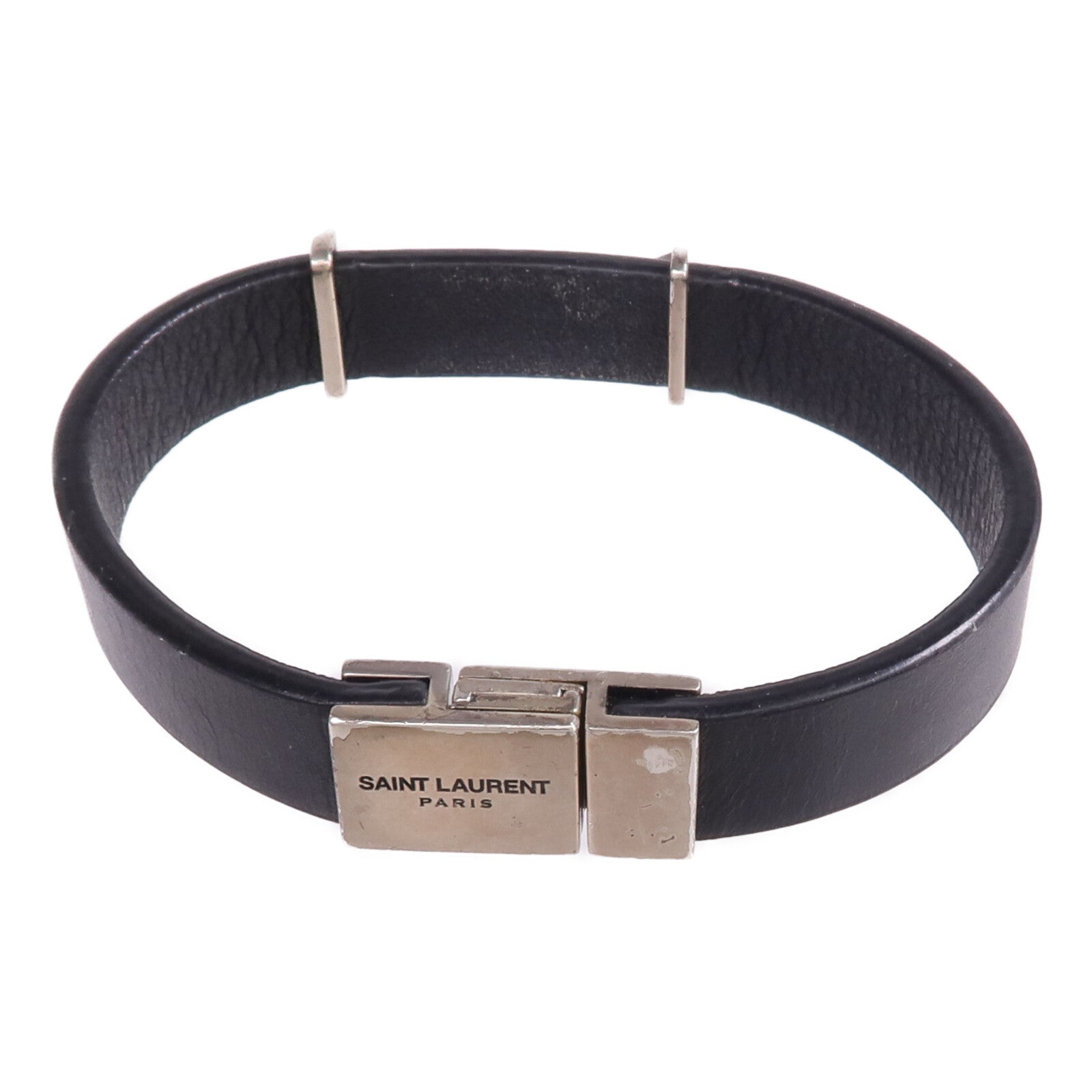 SAINT LAURENT 牛皮皮革Bracelet銀扣手帶