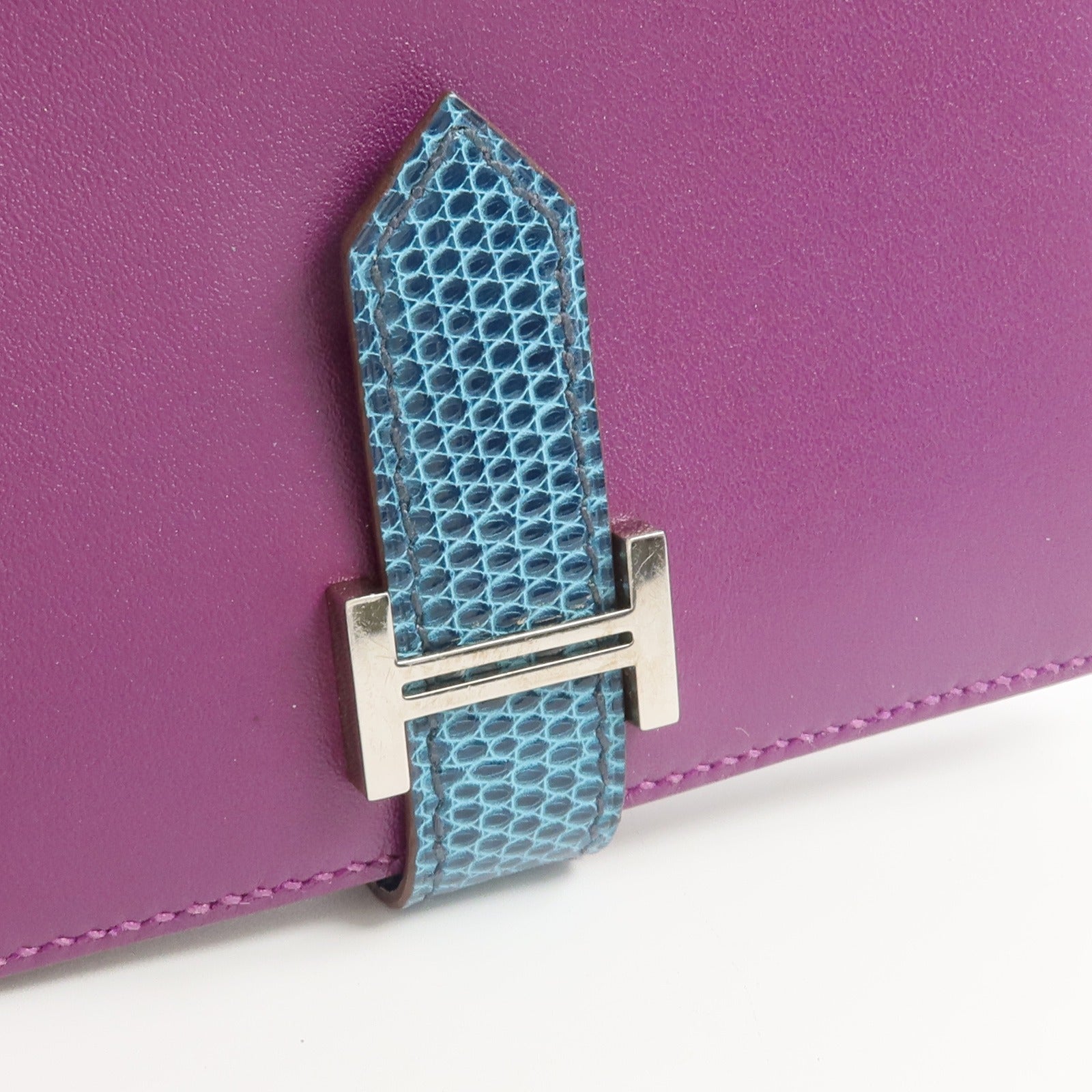 HERMES Tadelakt 皮革/蜥蝪皮革Bearn Compact Wallet錢包Anemone