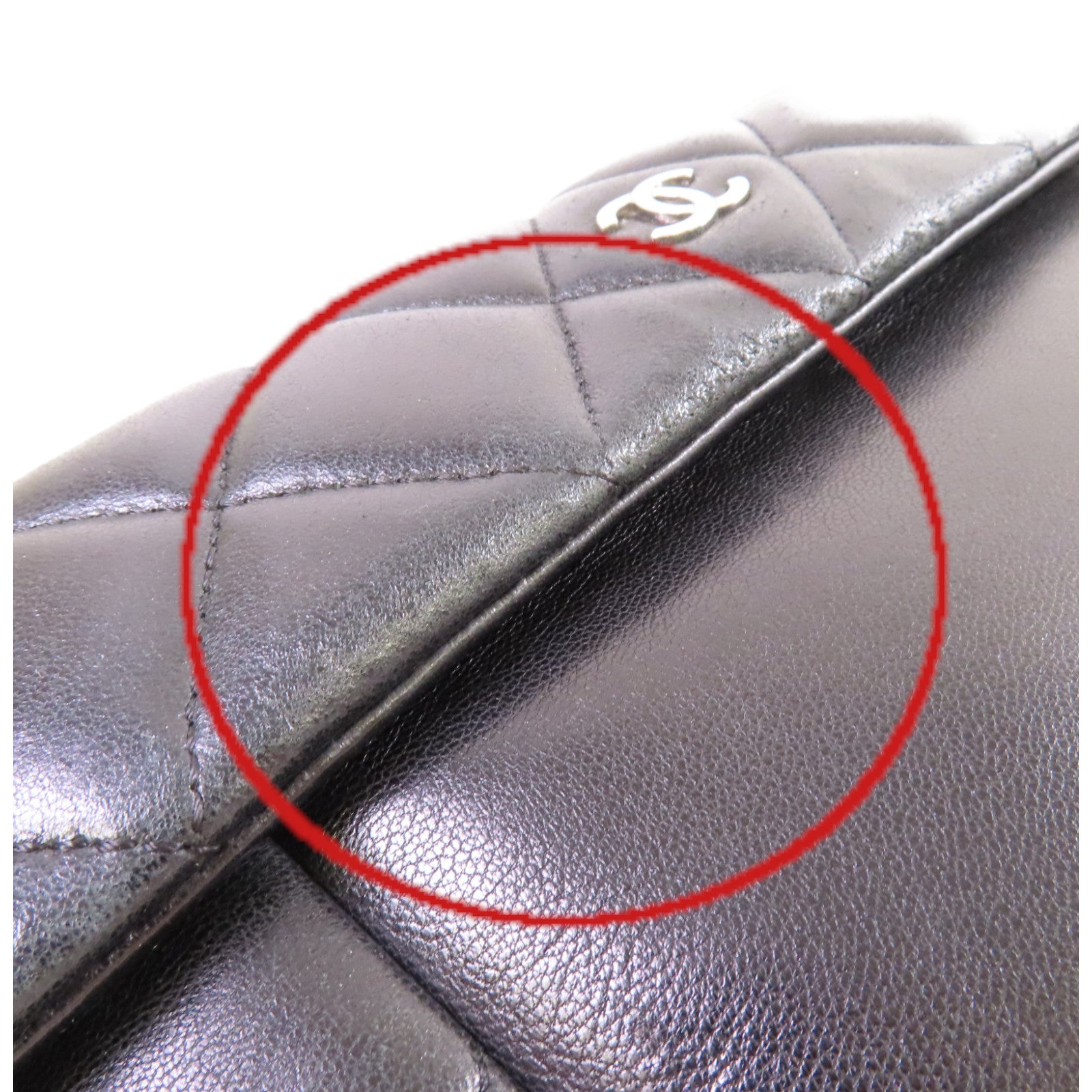 CHANEL 菱格羊皮皮革Chain Shoulder Bag銀扣鏈帶肩背袋黑色