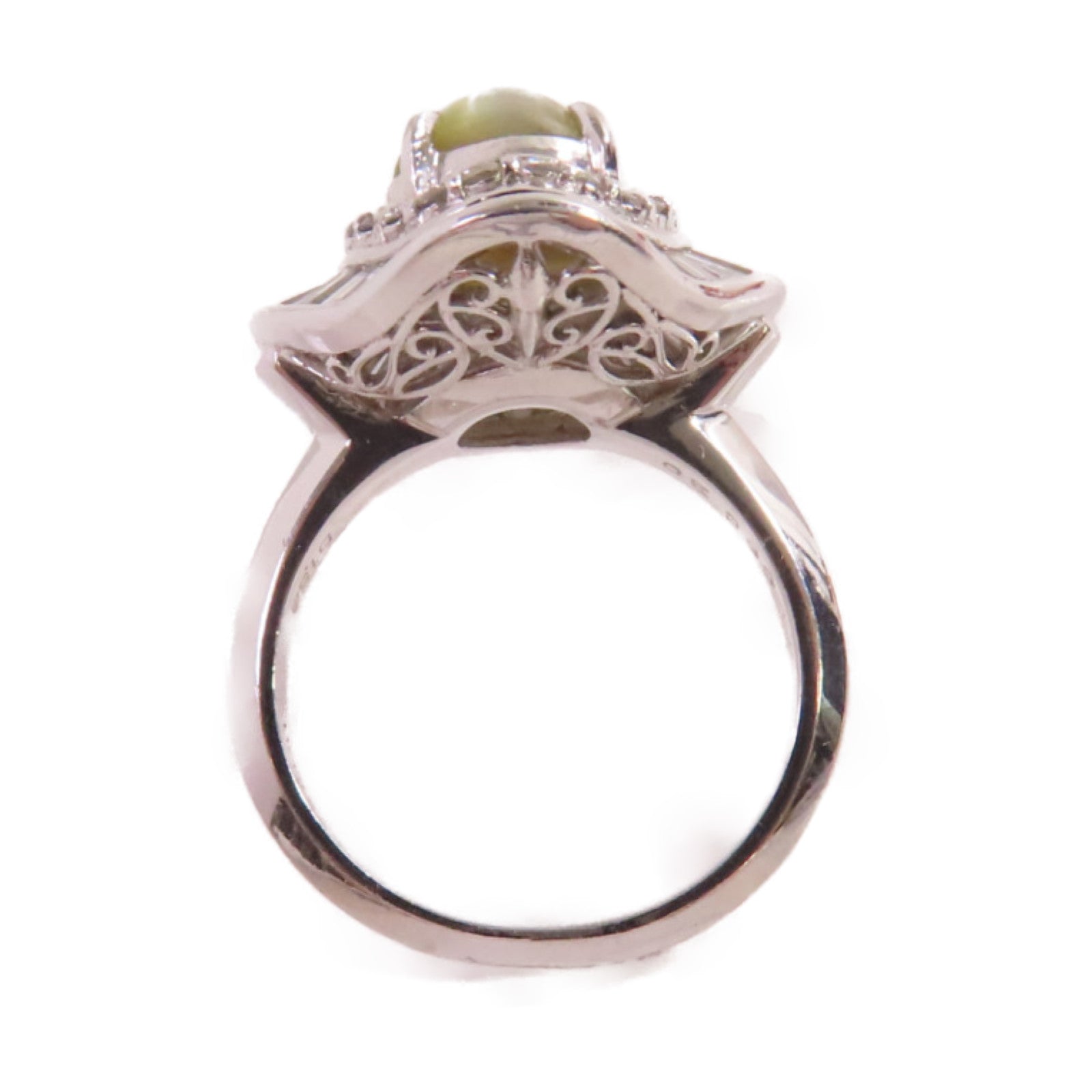 JEWELRY PT900鉑金/3.69ct貓眼石/1.52ct鑚石Cat's Eye Diamond Ring戒指US#5.5