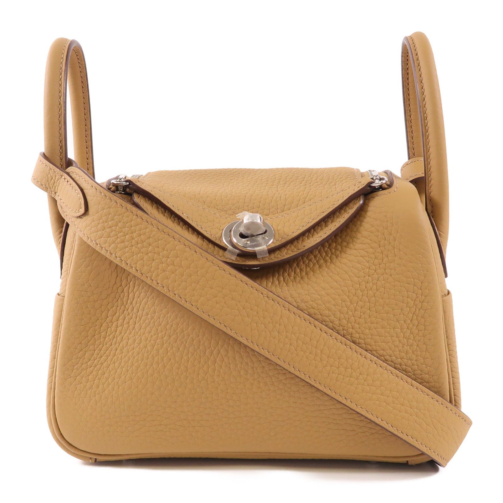 HERMES Clemence皮革Mini Lindy銀扣手挽肩背兩用袋Biscuit