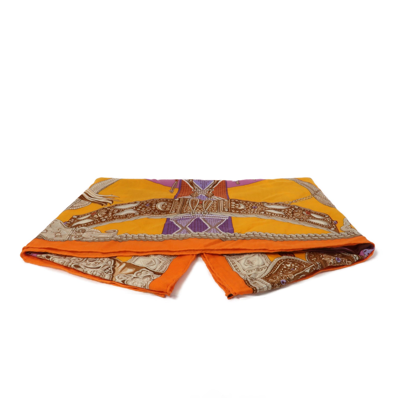 HERMES 羊絨/絲質Scarf圍巾橙色/紫色