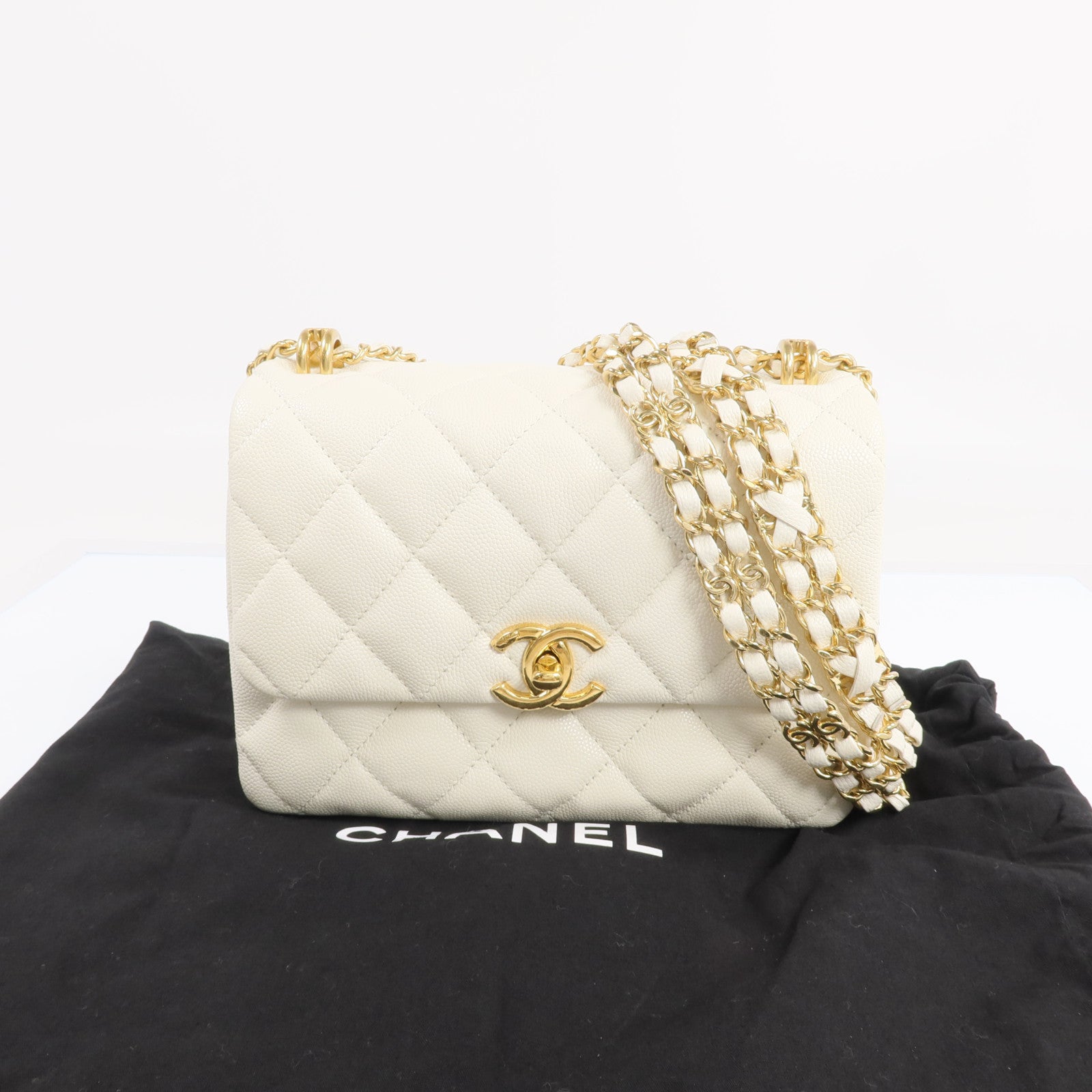 CHANEL 牛皮皮革Chain Shoulder Bag金扣鏈帶肩背袋